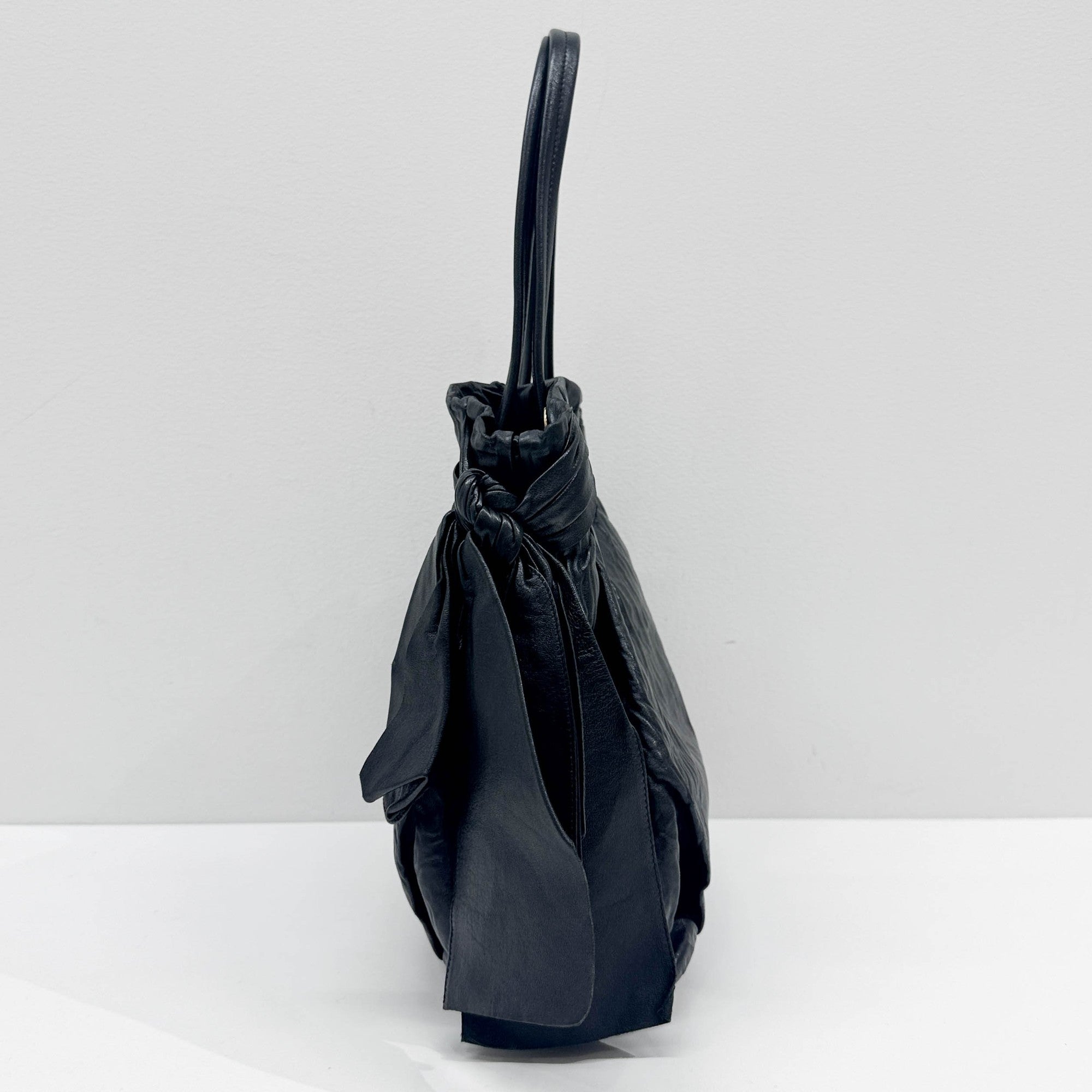Bows Black Leather Tote Bag
