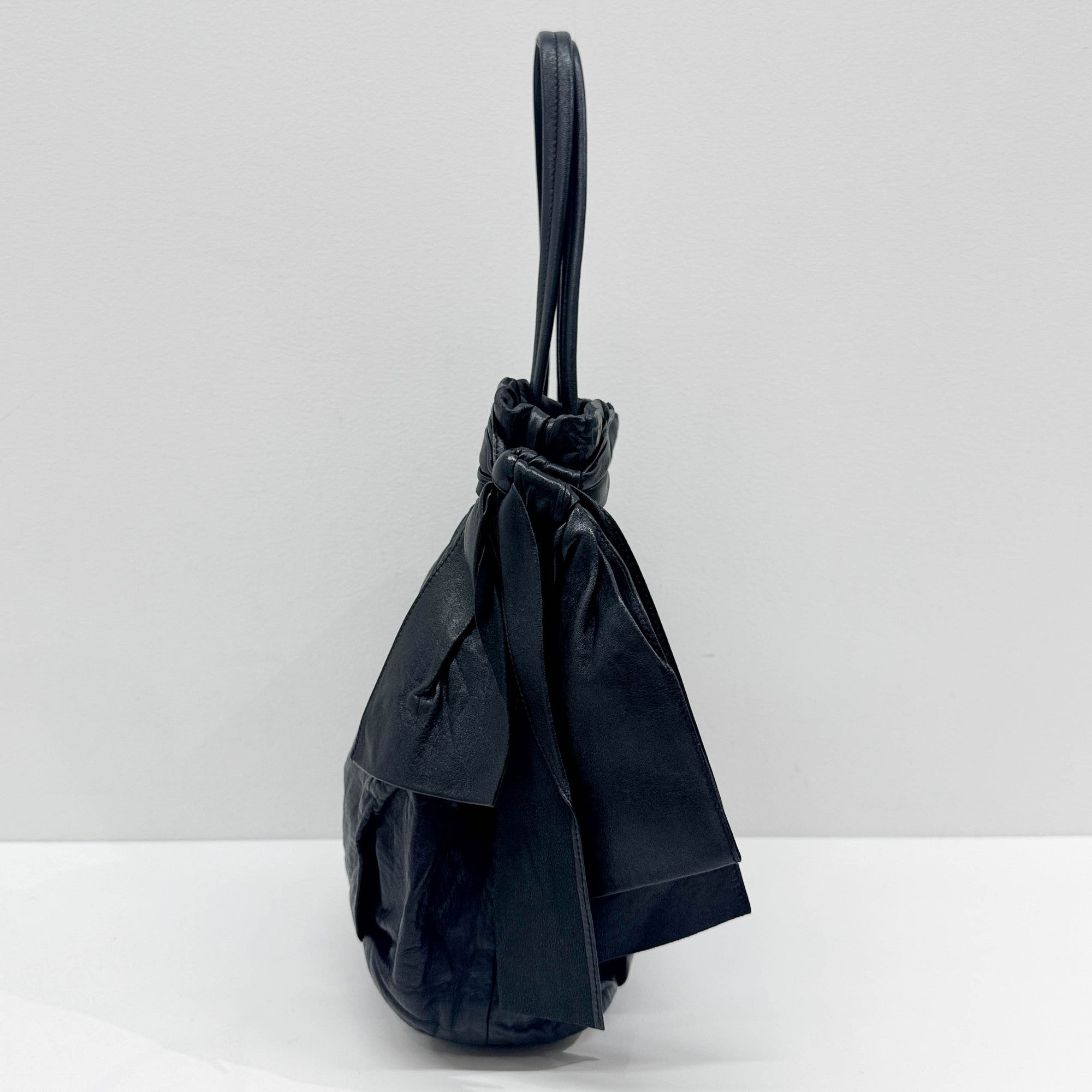 Bows Black Leather Tote Bag