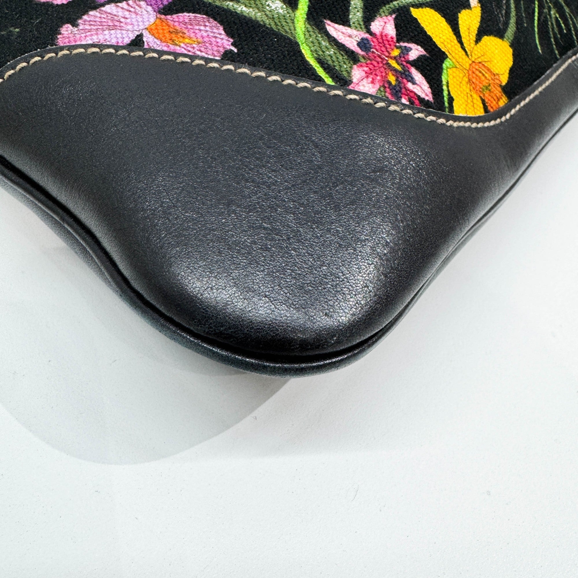Jackie Floral Black Canvas Shoulder Bag