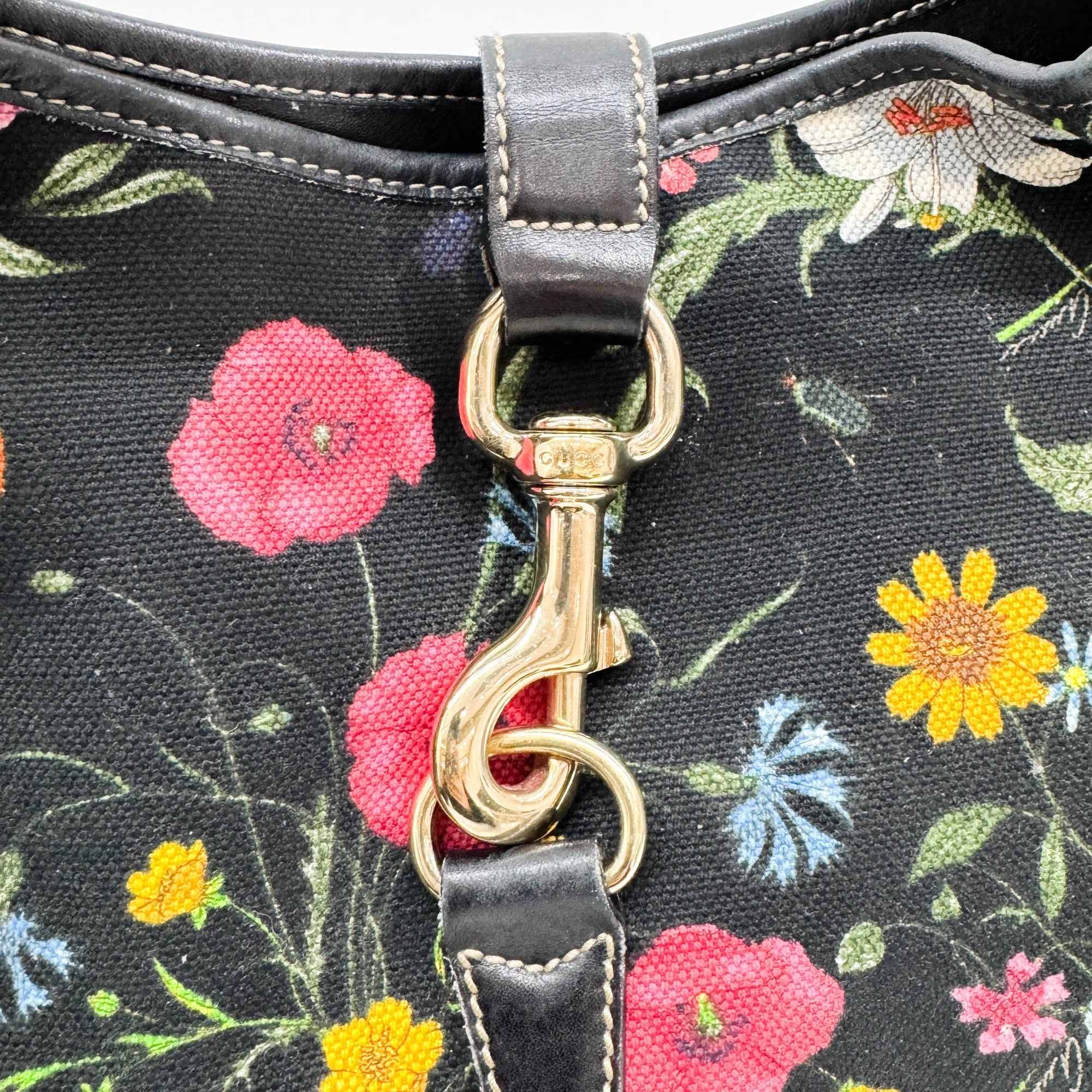 Jackie Floral Black Canvas Shoulder Bag