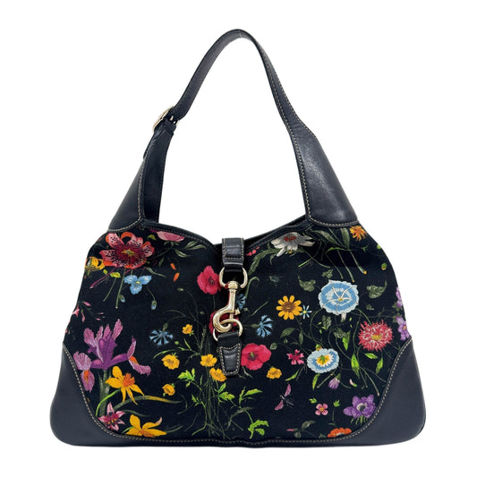 Jackie Floral Black Canvas Shoulder Bag