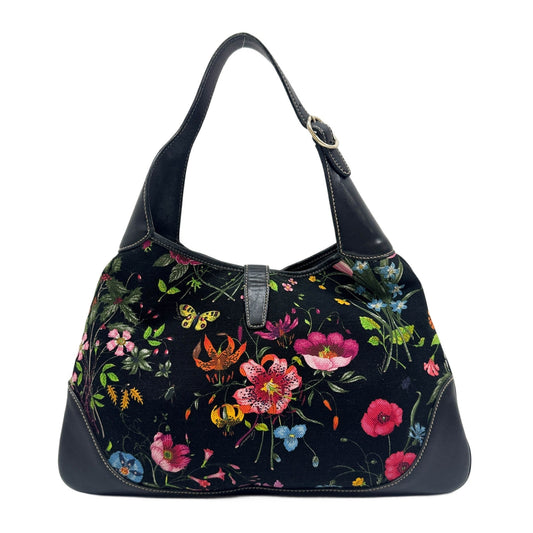Jackie Floral Black Canvas Shoulder Bag