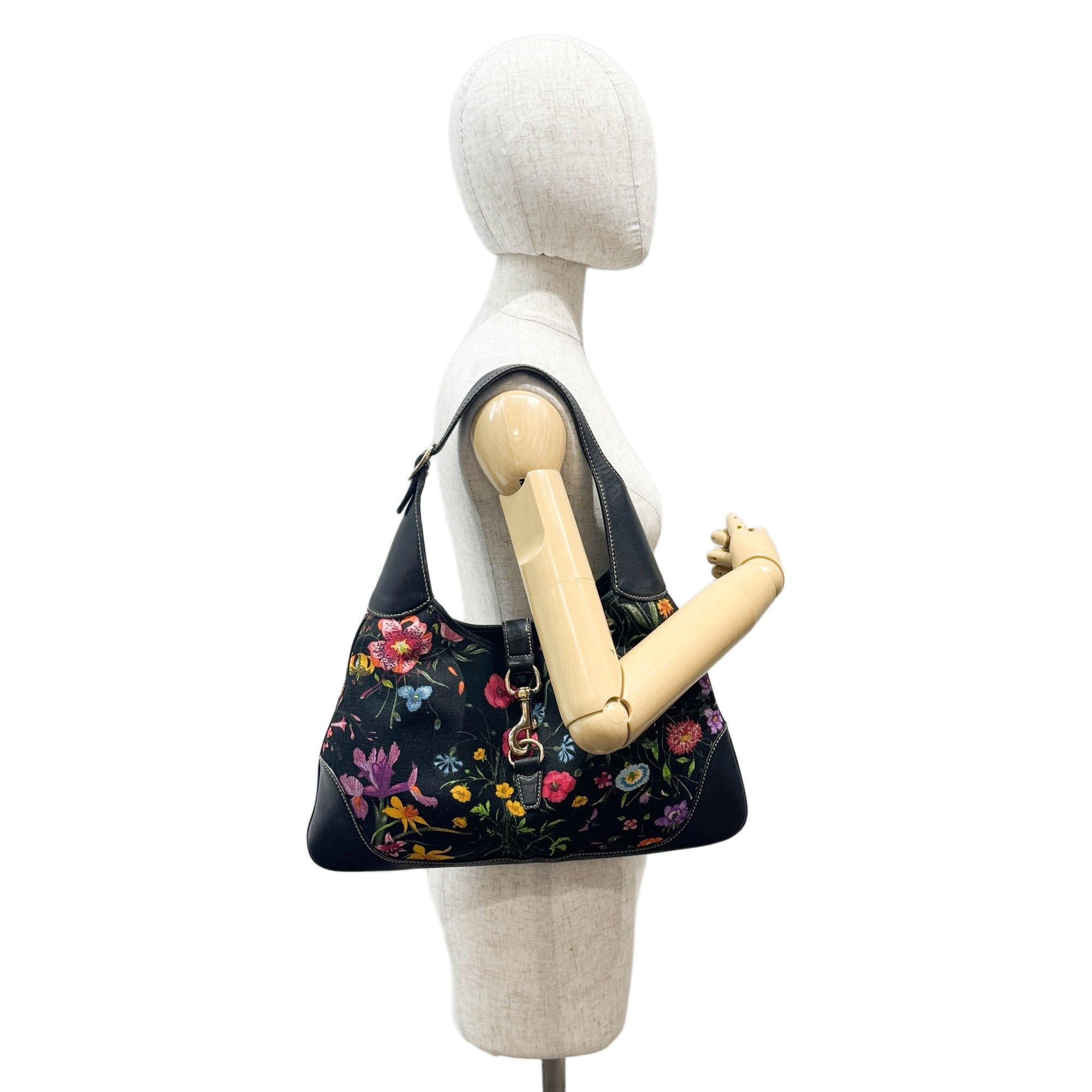 Jackie Floral Black Canvas Shoulder Bag