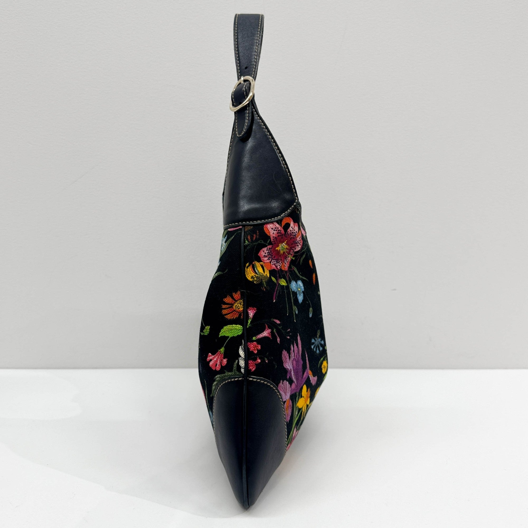 Jackie Floral Black Canvas Shoulder Bag