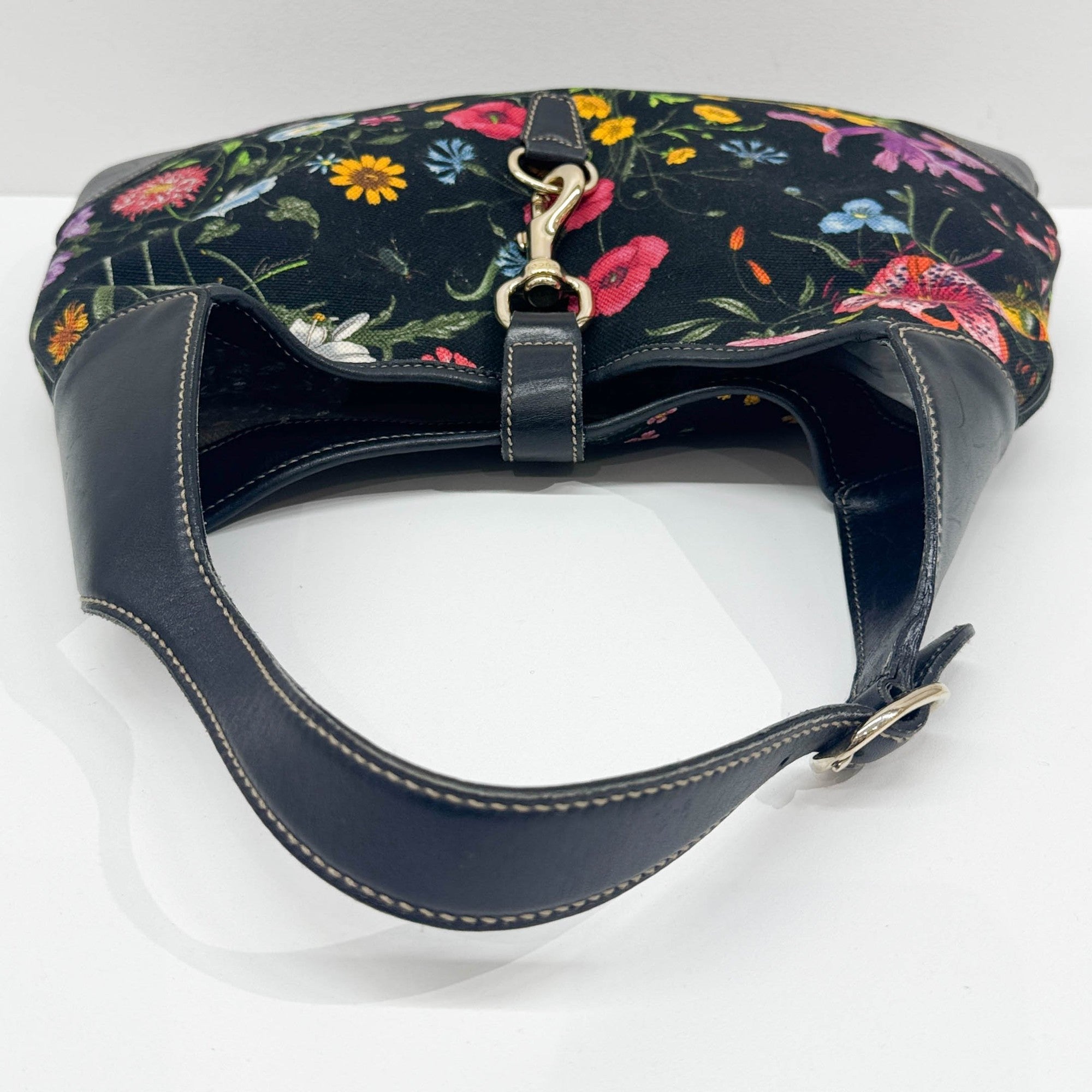 Jackie Floral Black Canvas Shoulder Bag