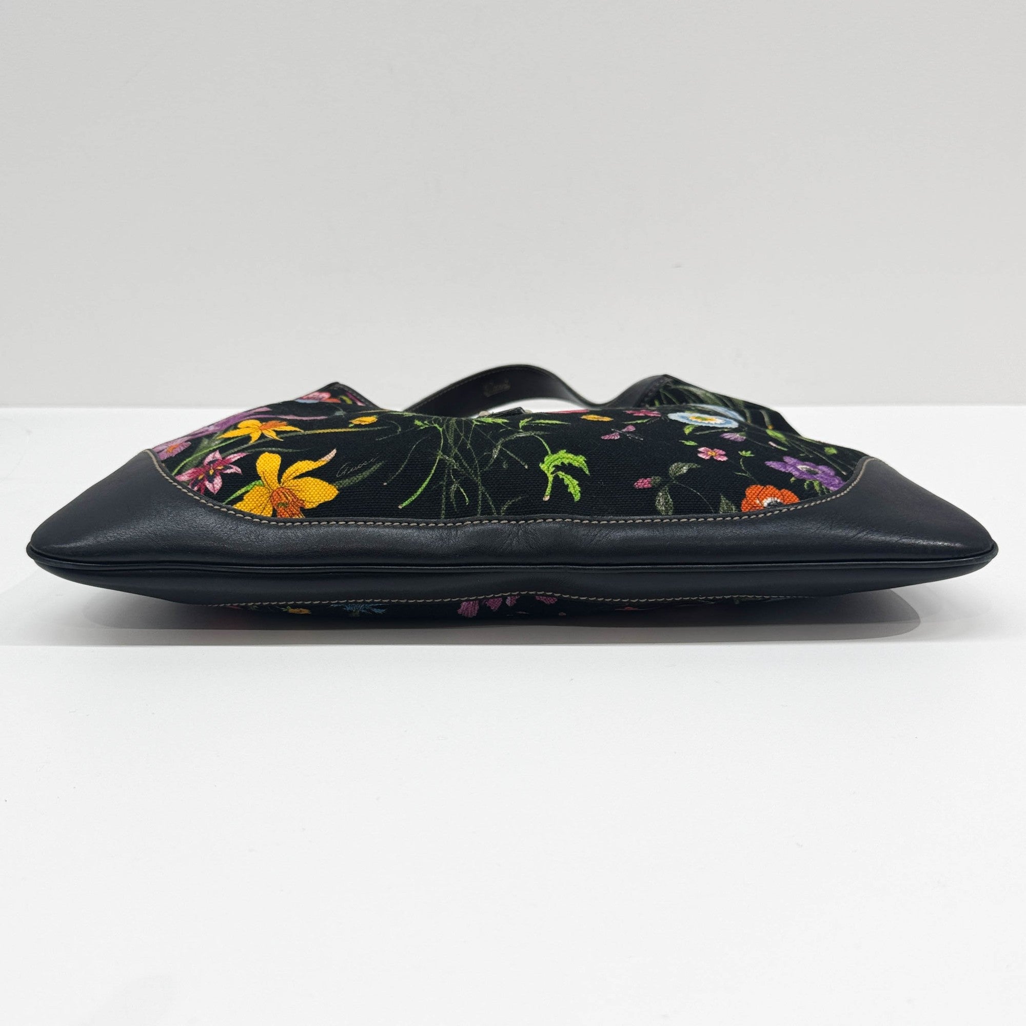 Jackie Floral Black Canvas Shoulder Bag