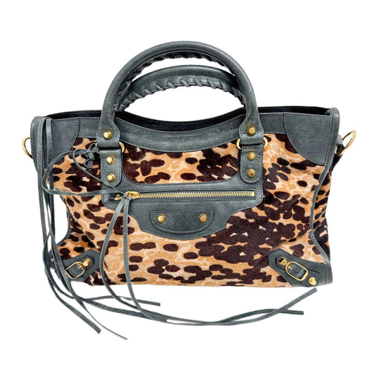 The City Brown Animal Print Pony Hair Two Way Bag
