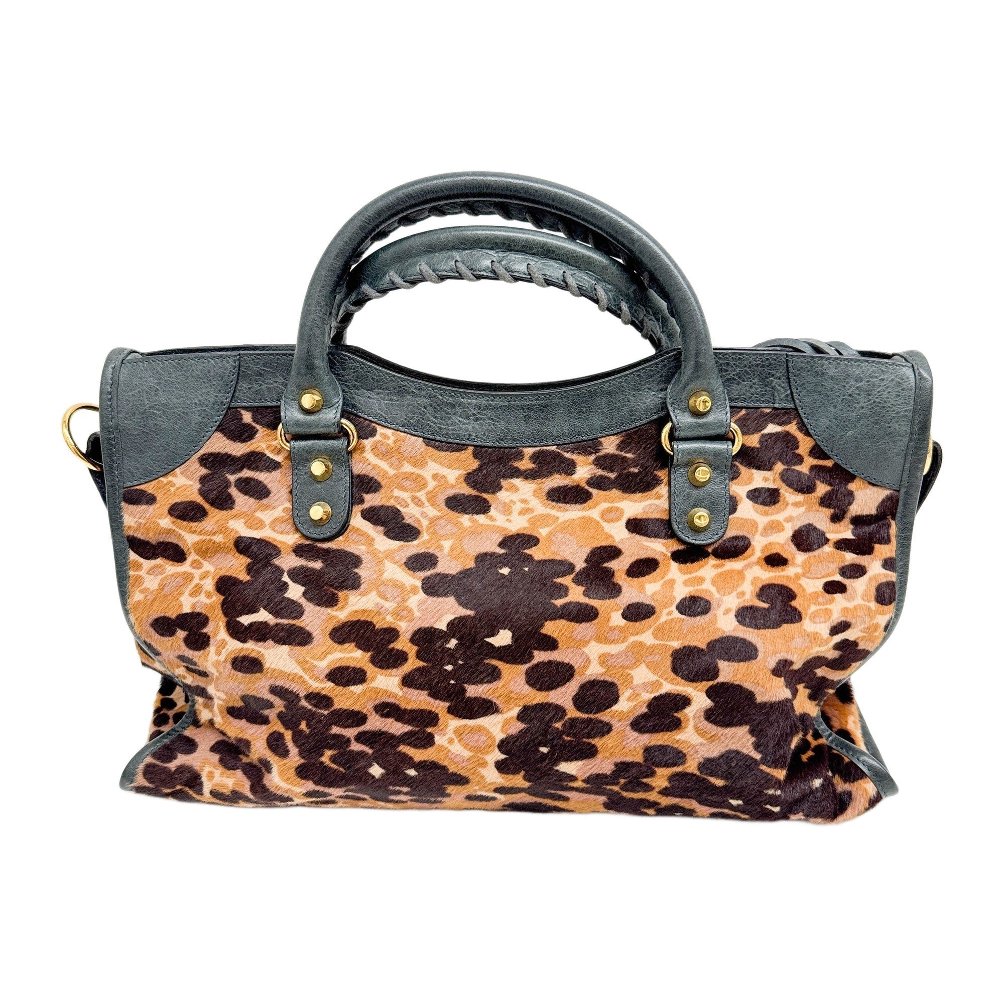The City Brown Animal Print Pony Hair Two Way Bag