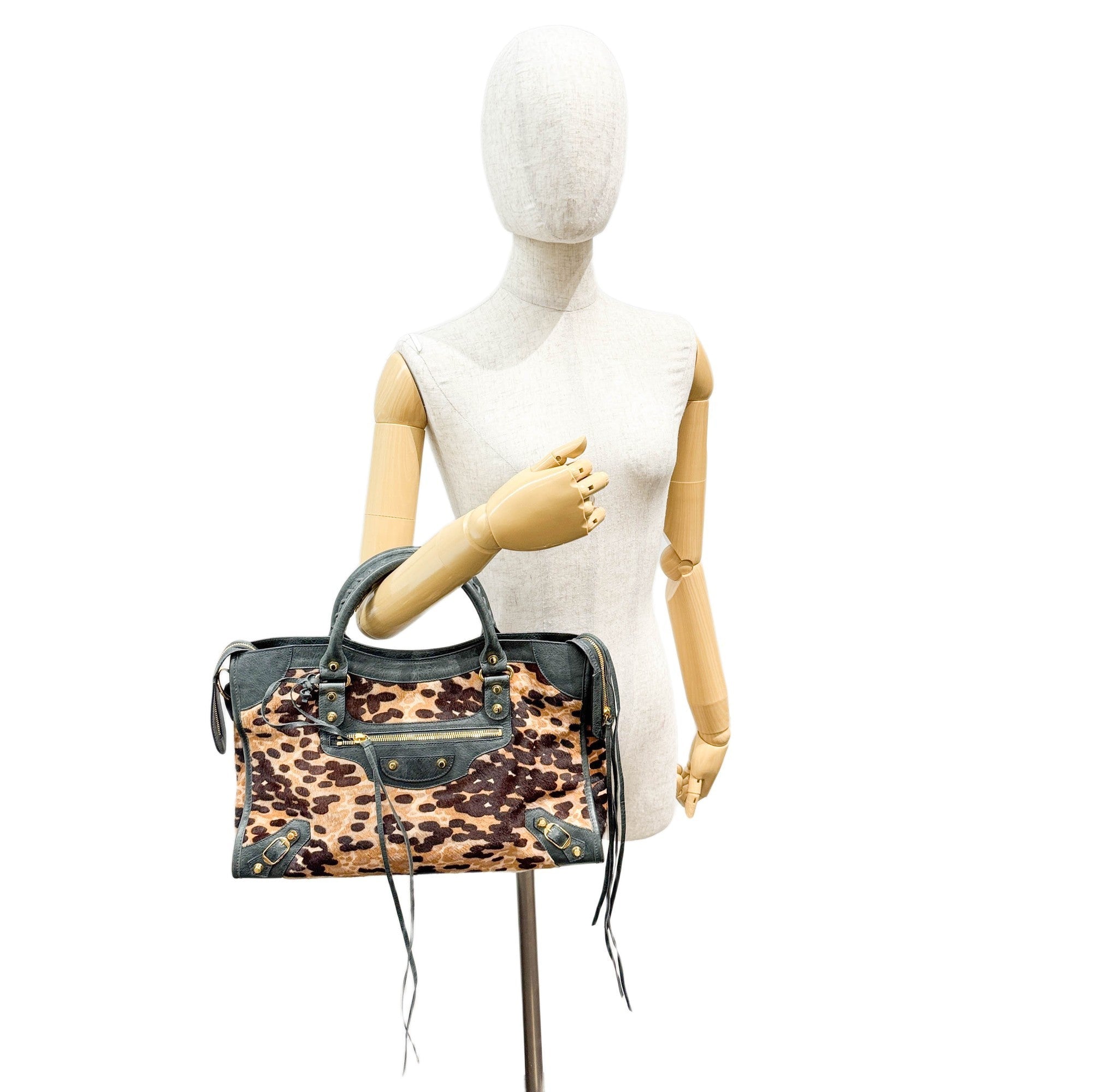 The City Brown Animal Print Pony Hair Two Way Bag