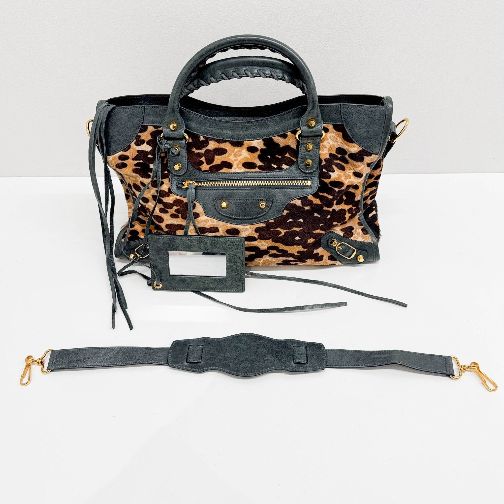 The City Brown Animal Print Pony Hair Two Way Bag