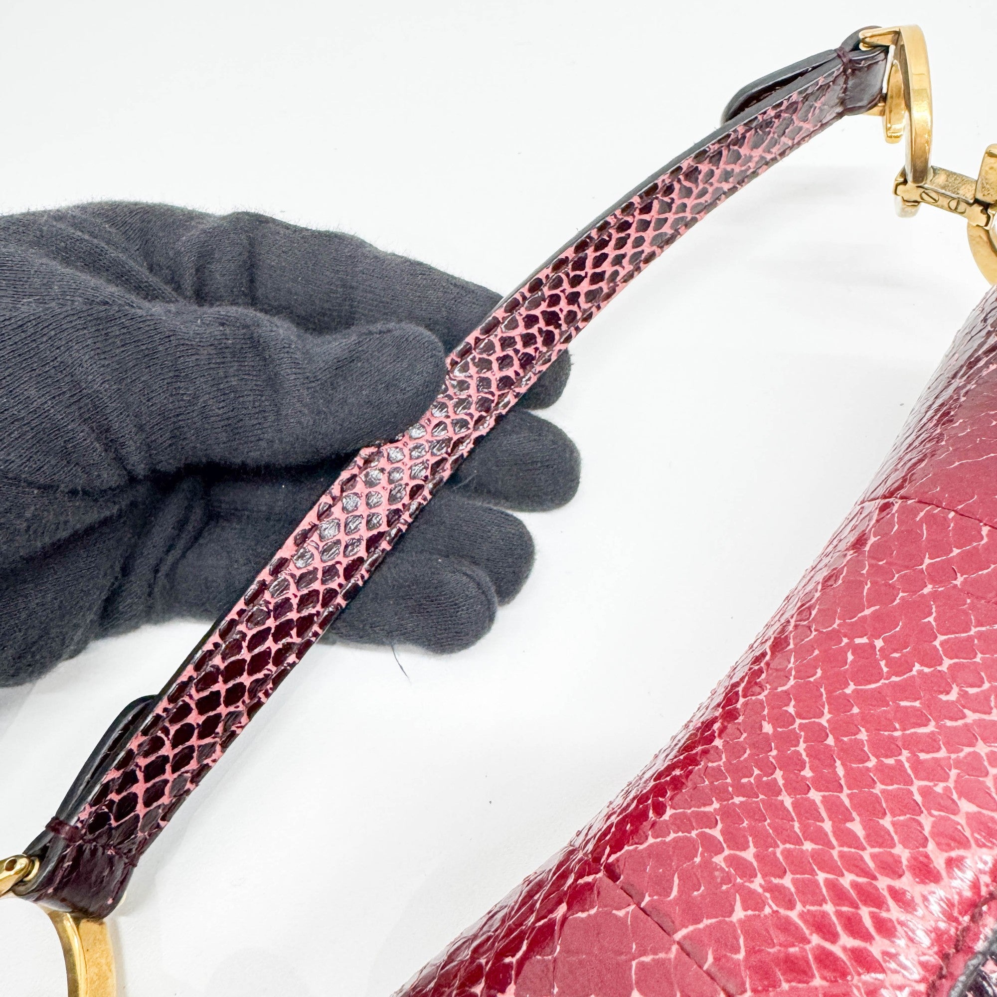 Mini Saddle Ombre Red Embossed Snake Leather Two Way Bag