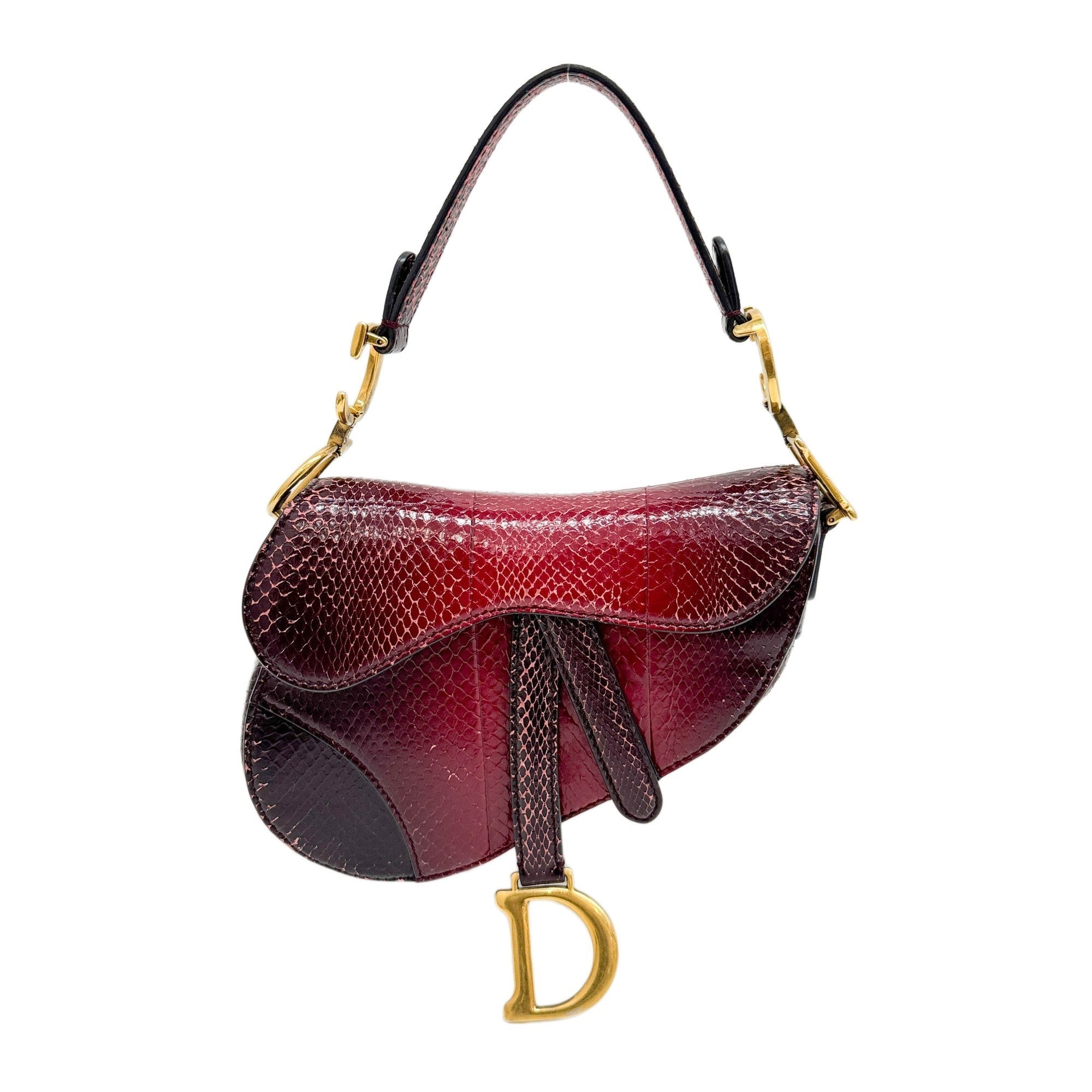 Mini Saddle Ombre Red Embossed Snake Leather Two Way Bag