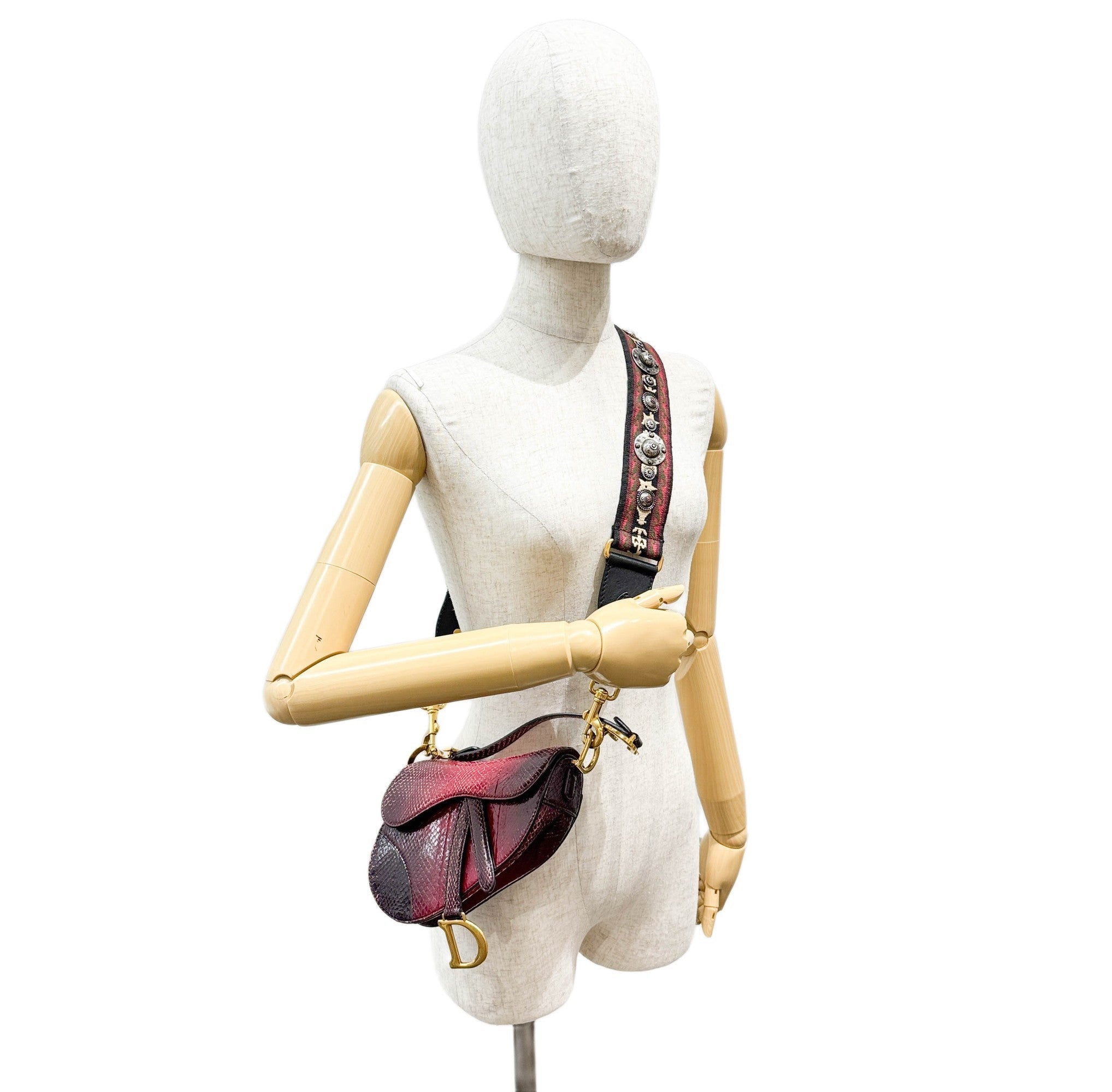 Mini Saddle Ombre Red Embossed Snake Leather Two Way Bag