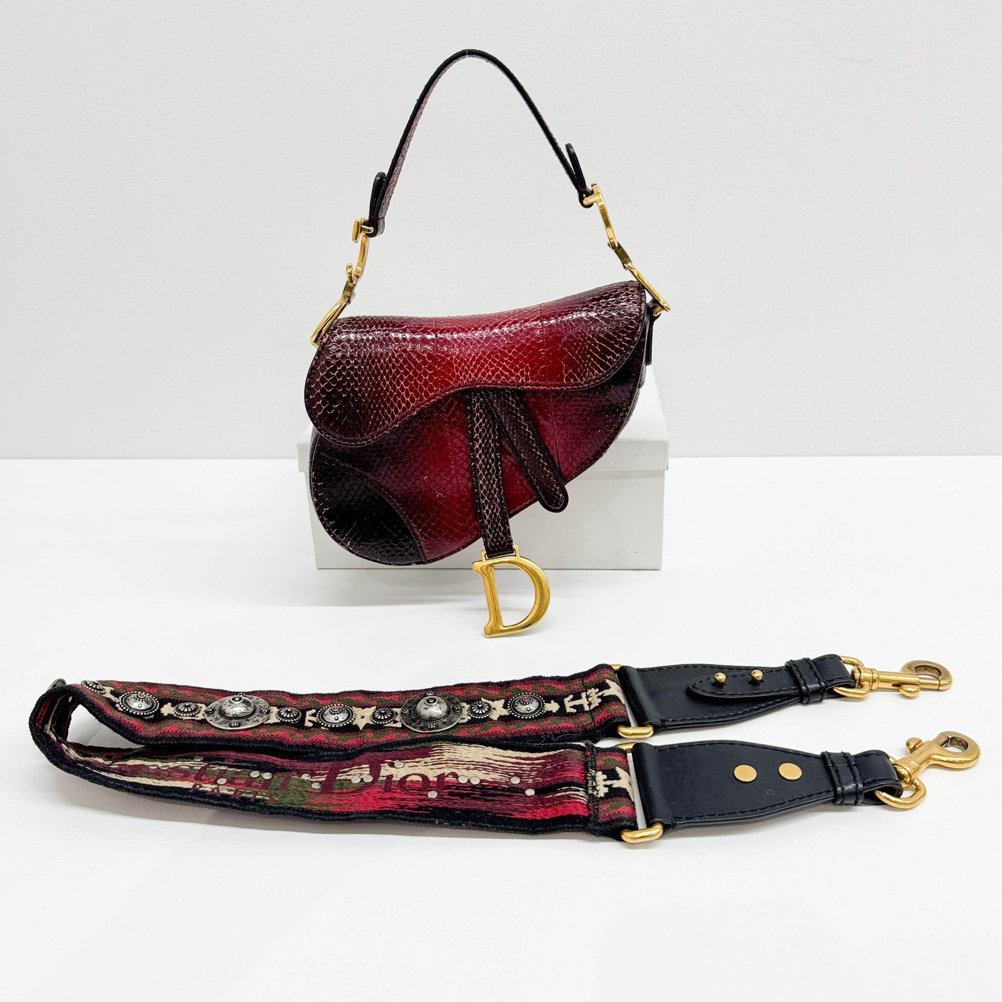 Mini Saddle Ombre Red Embossed Snake Leather Two Way Bag