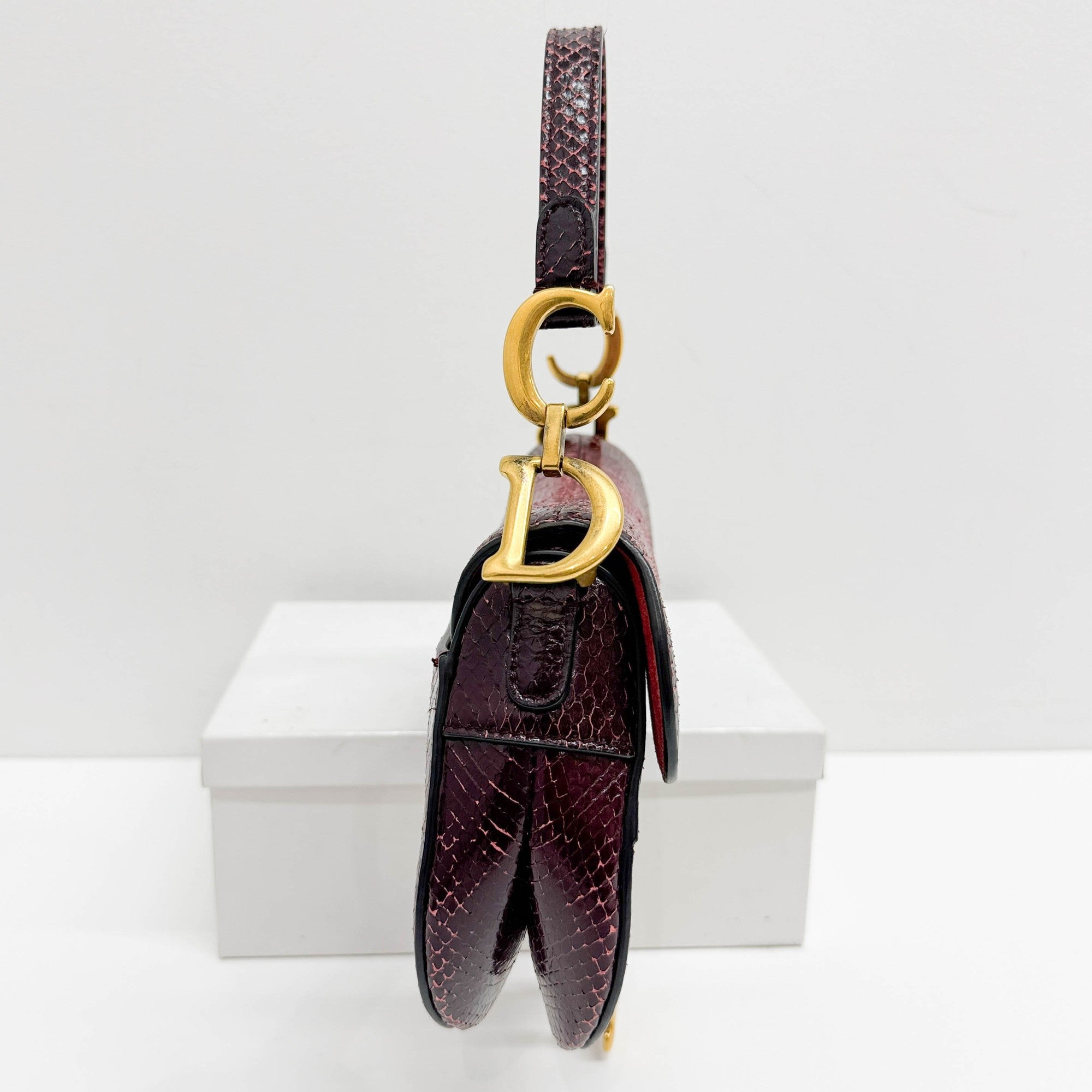 Mini Saddle Ombre Red Embossed Snake Leather Two Way Bag