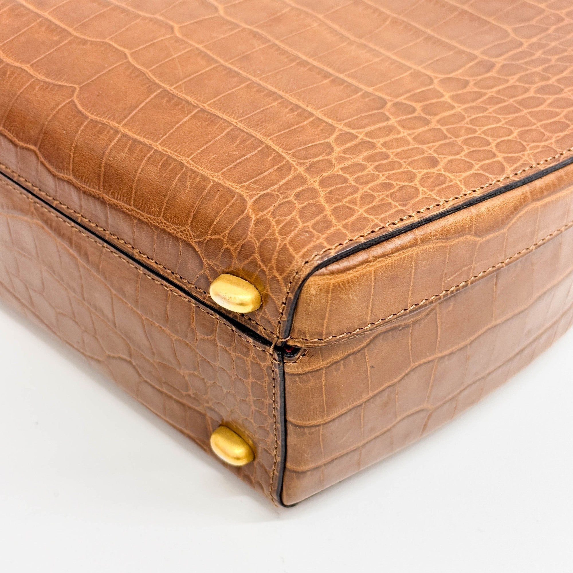 Brown Crocodile Embossed Leather Hand Bag