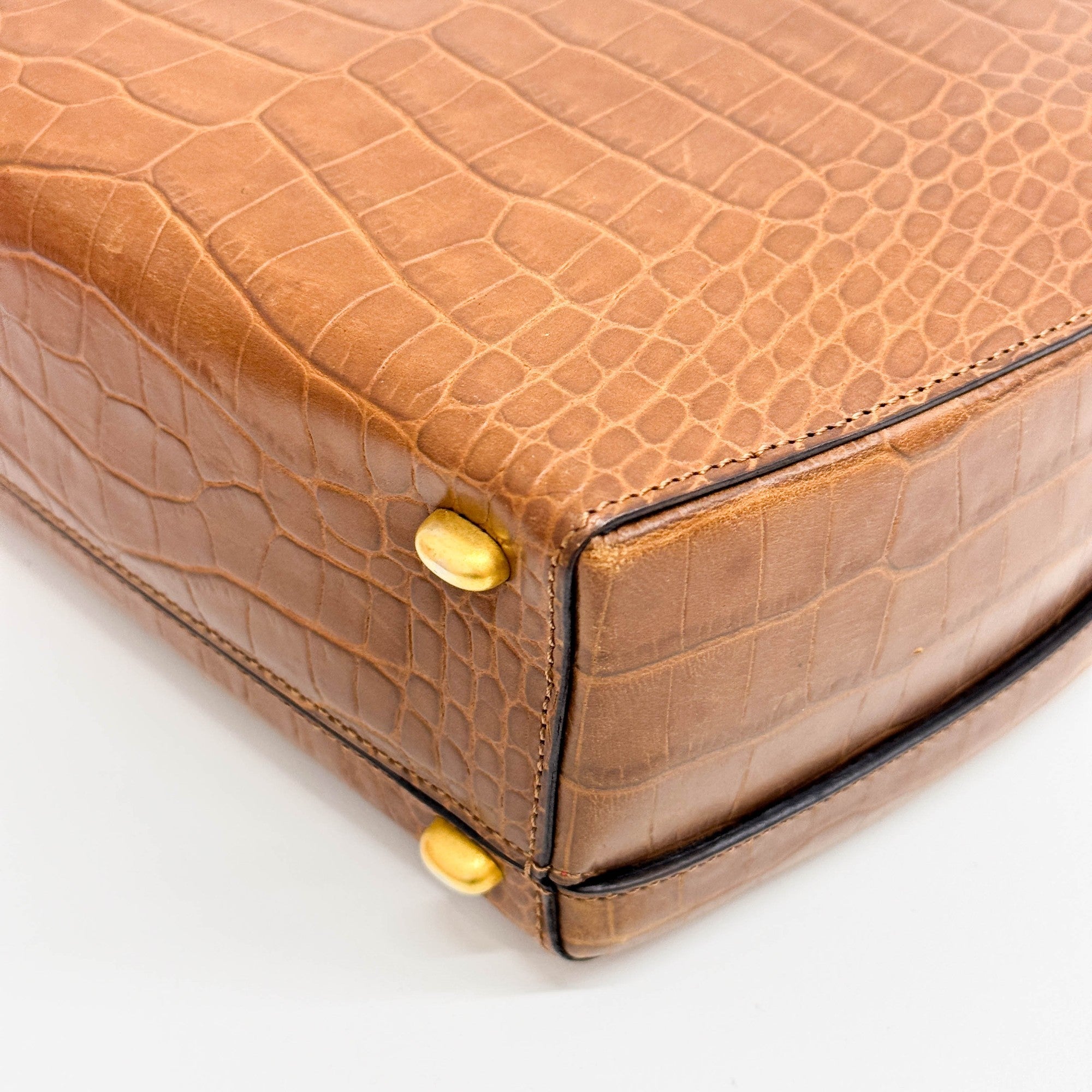 Brown Crocodile Embossed Leather Hand Bag