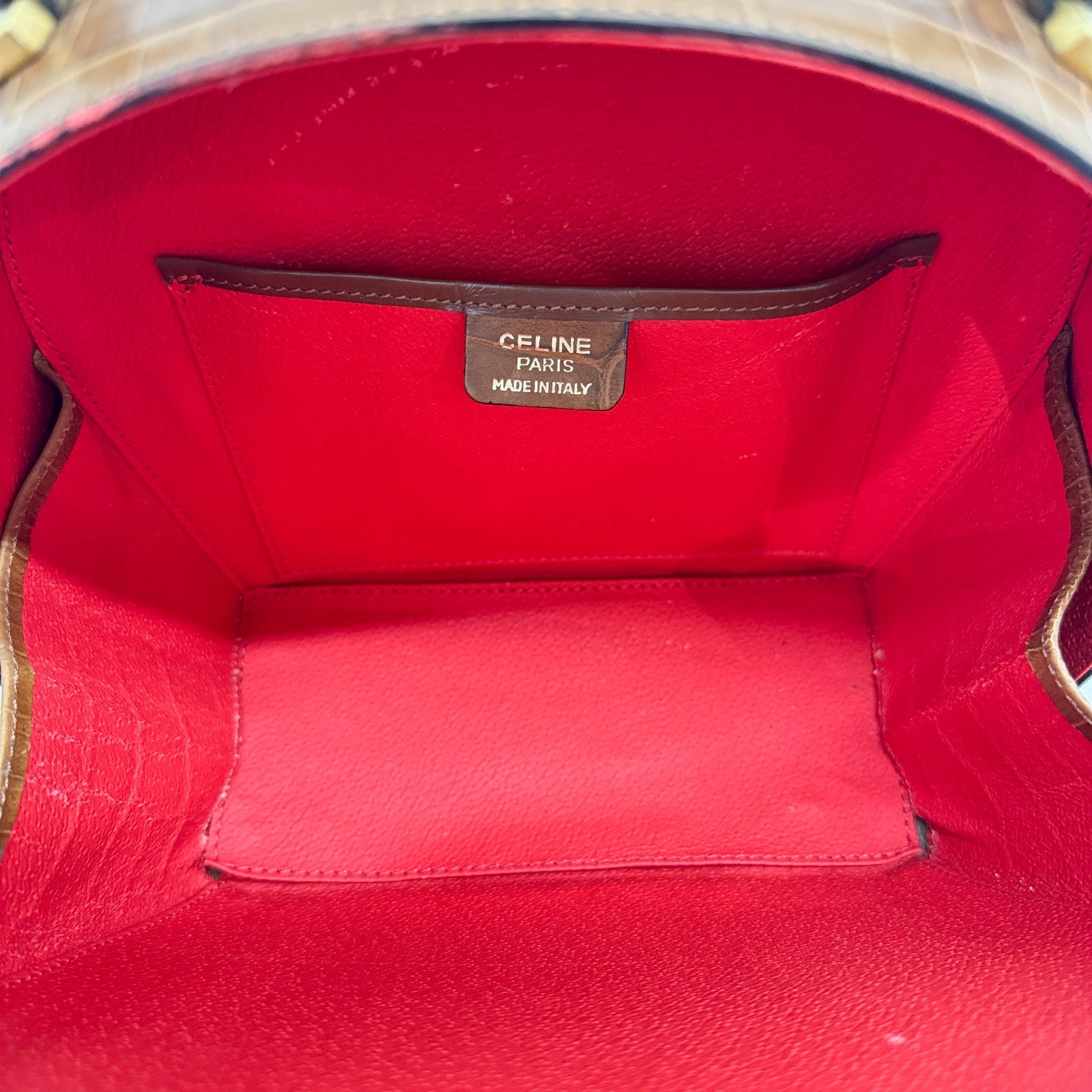 Brown Crocodile Embossed Leather Hand Bag