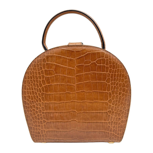 Brown Crocodile Embossed Leather Hand Bag