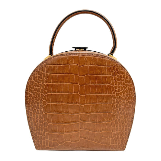 Brown Crocodile Embossed Leather Hand Bag