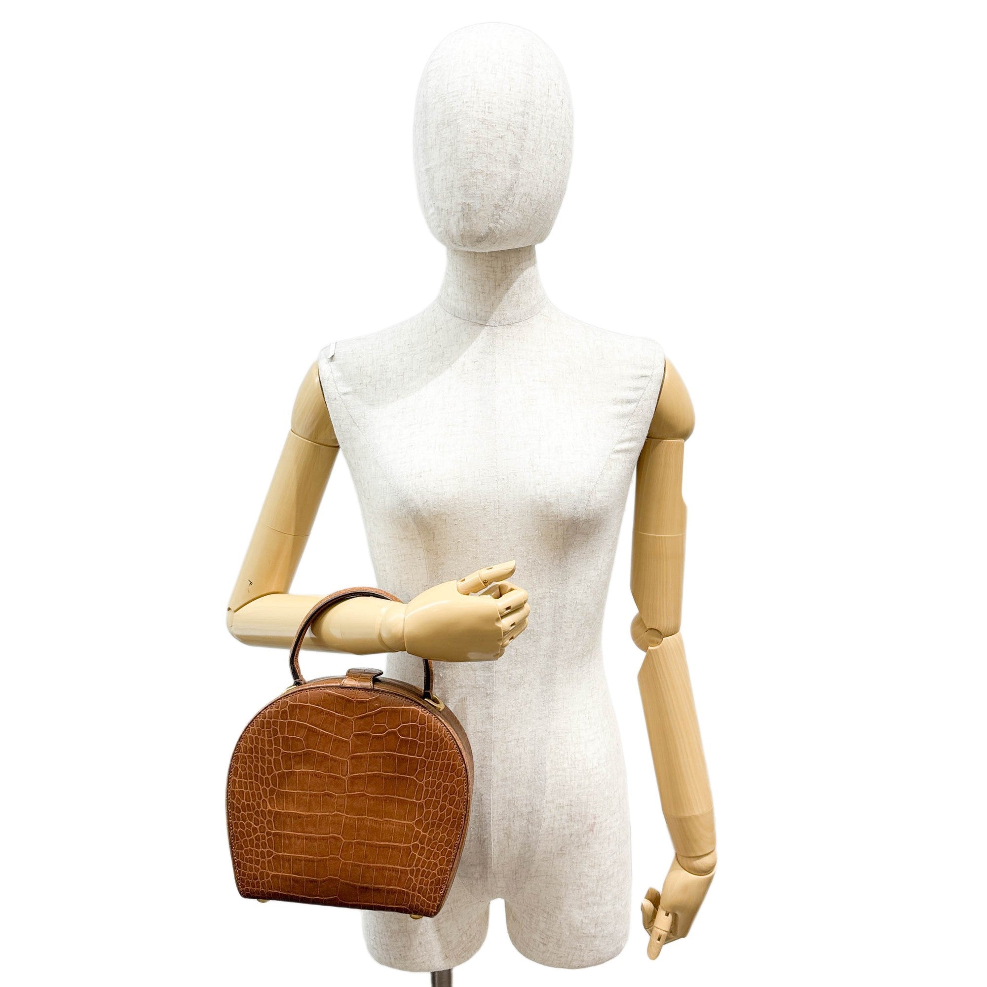 Brown Crocodile Embossed Leather Hand Bag