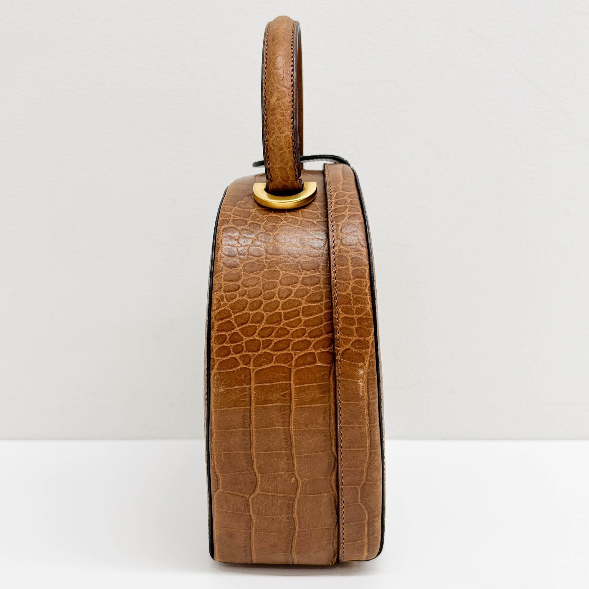 Brown Crocodile Embossed Leather Hand Bag