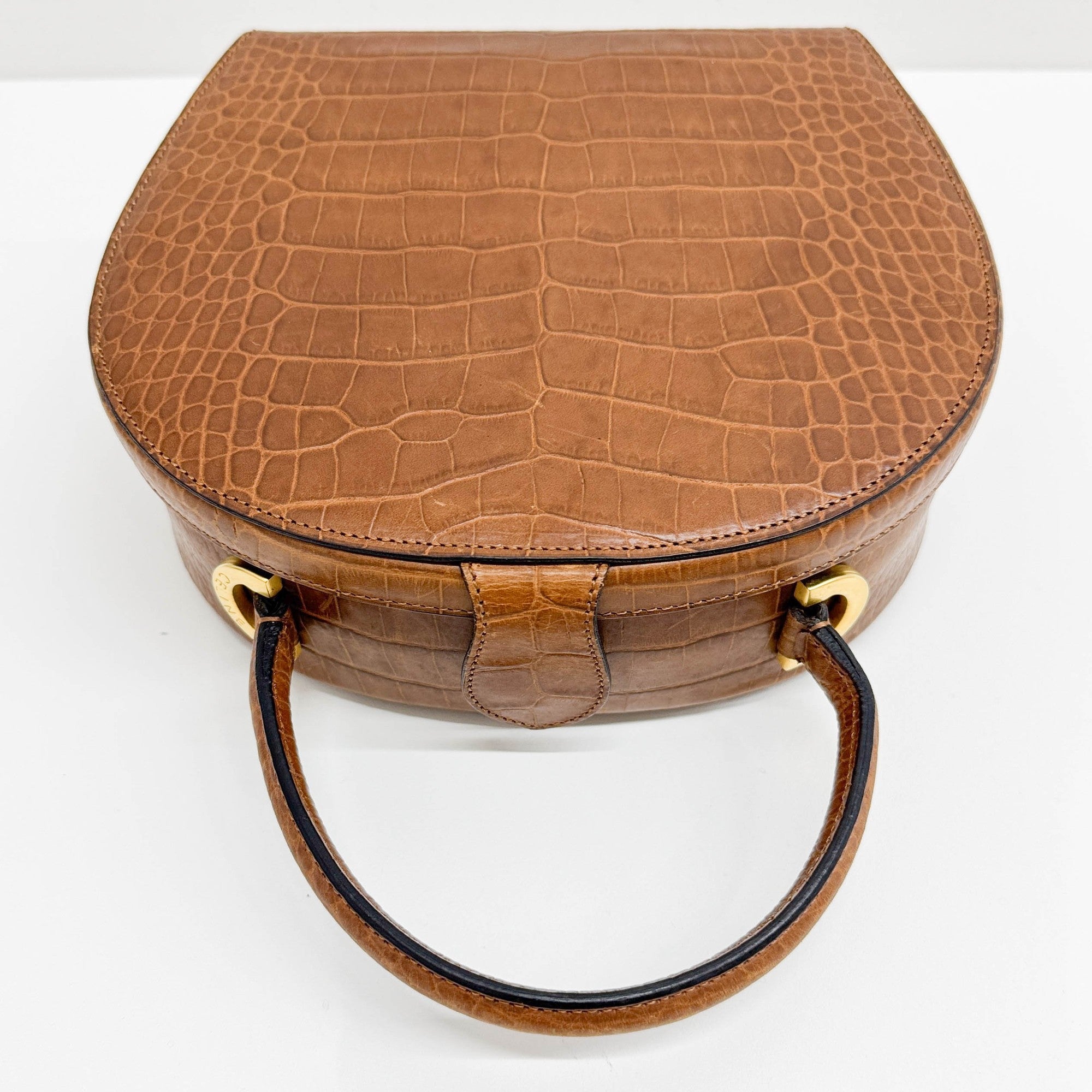 Brown Crocodile Embossed Leather Hand Bag