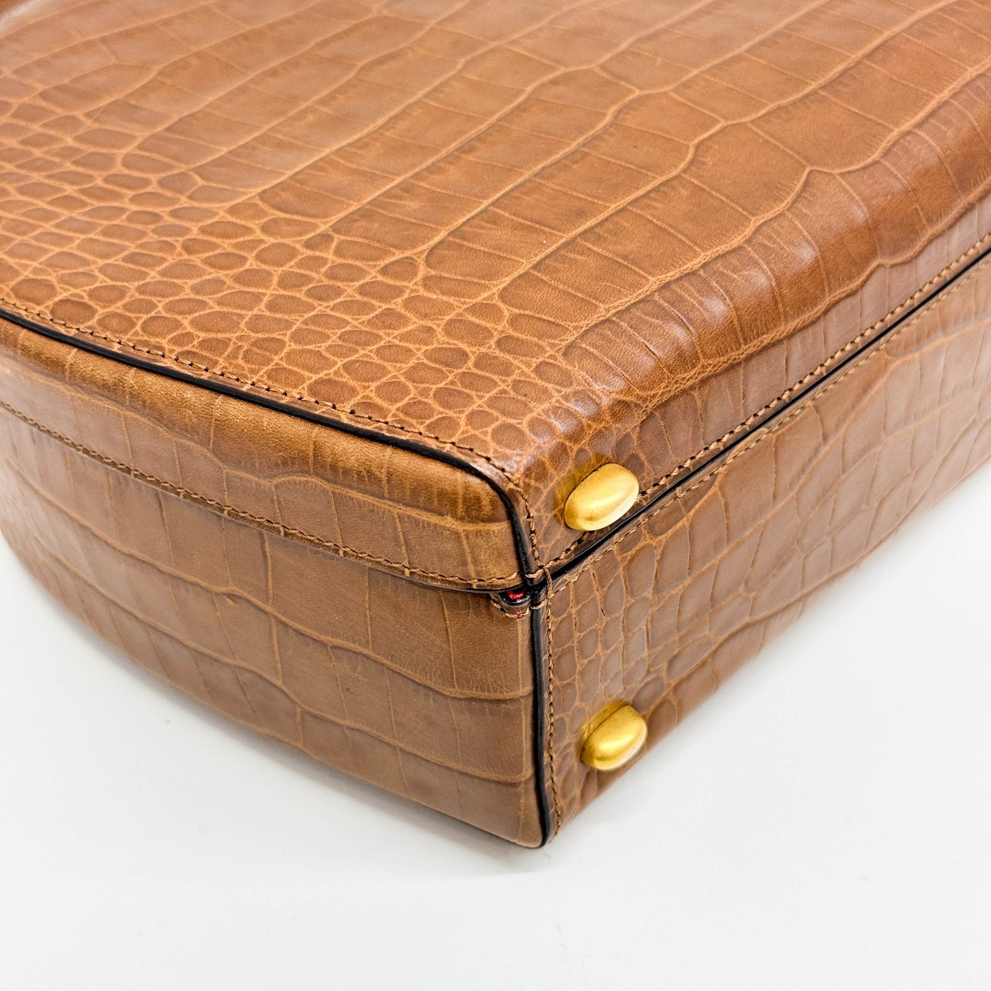 Brown Crocodile Embossed Leather Hand Bag