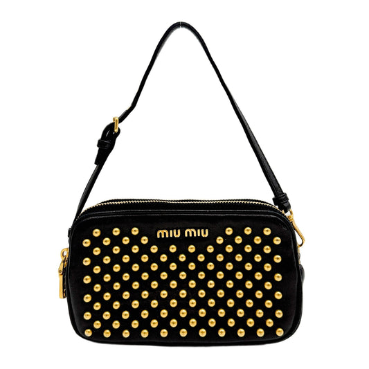 Mini Studded Black Leather Hand Bag