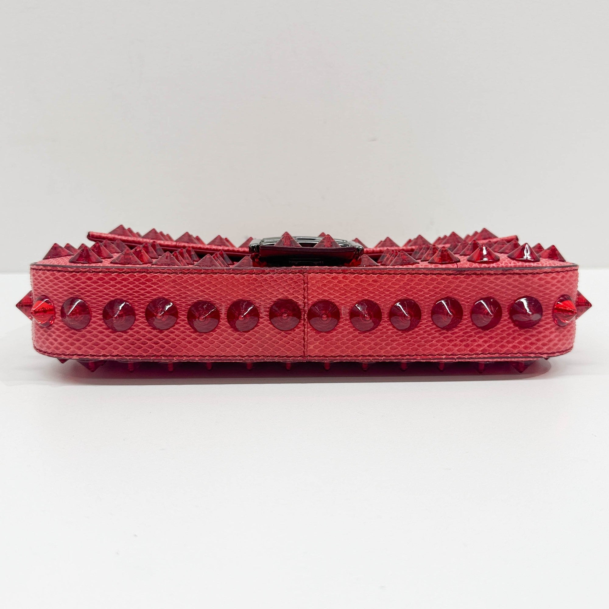 Baguette Red Studded Snakeskin Shoulder Bag