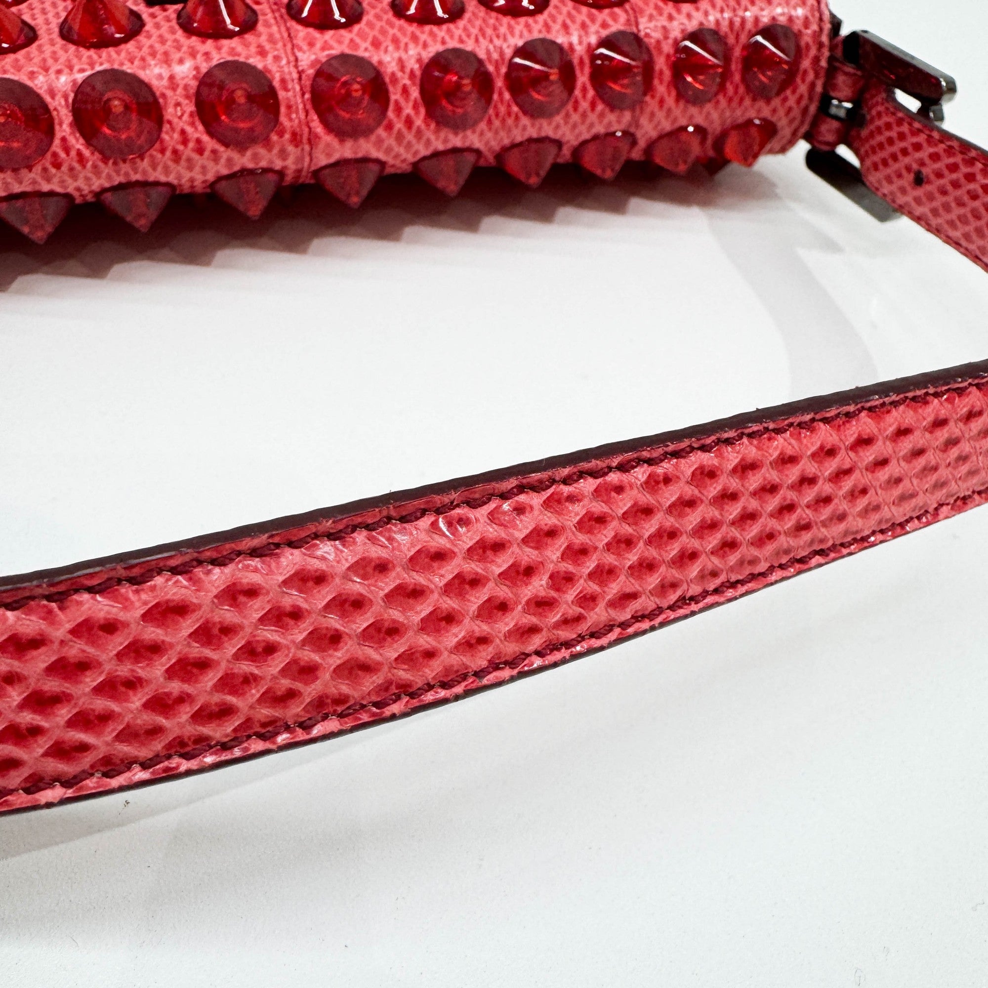 Baguette Red Studded Snakeskin Shoulder Bag