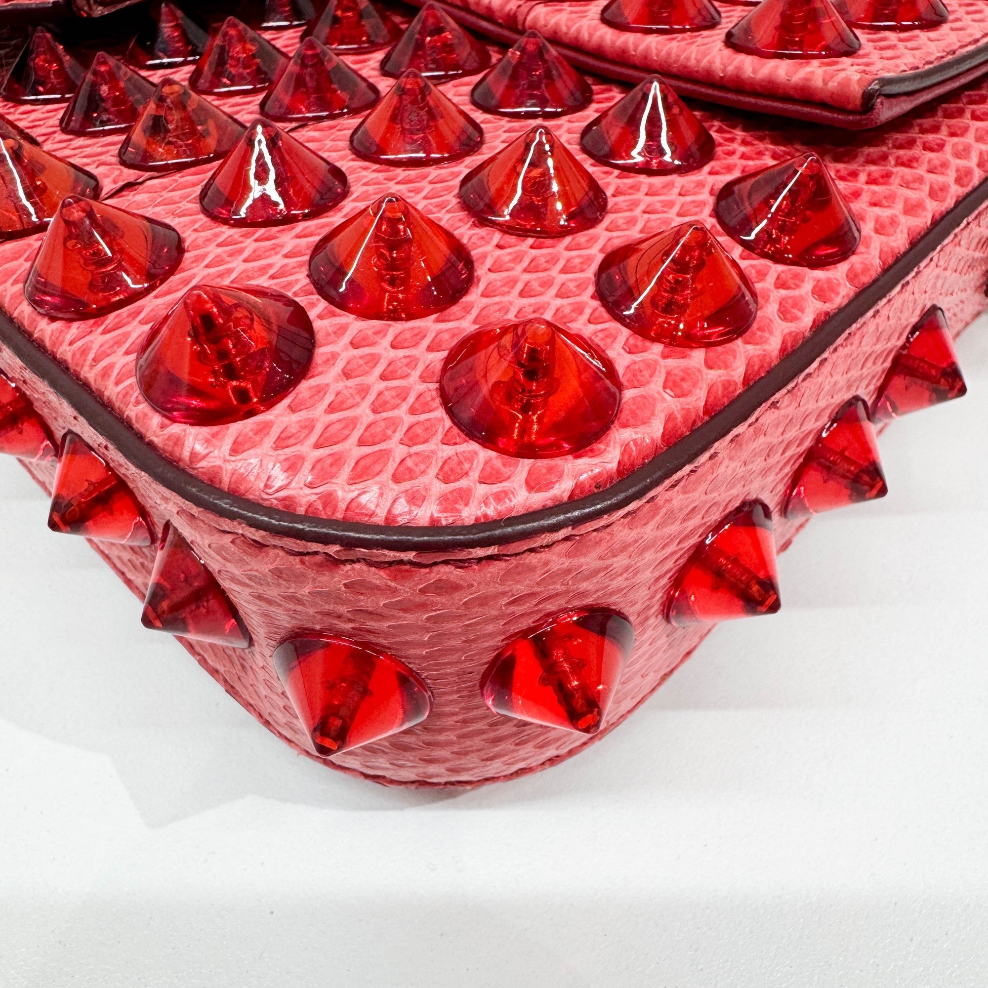 Baguette Red Studded Snakeskin Shoulder Bag