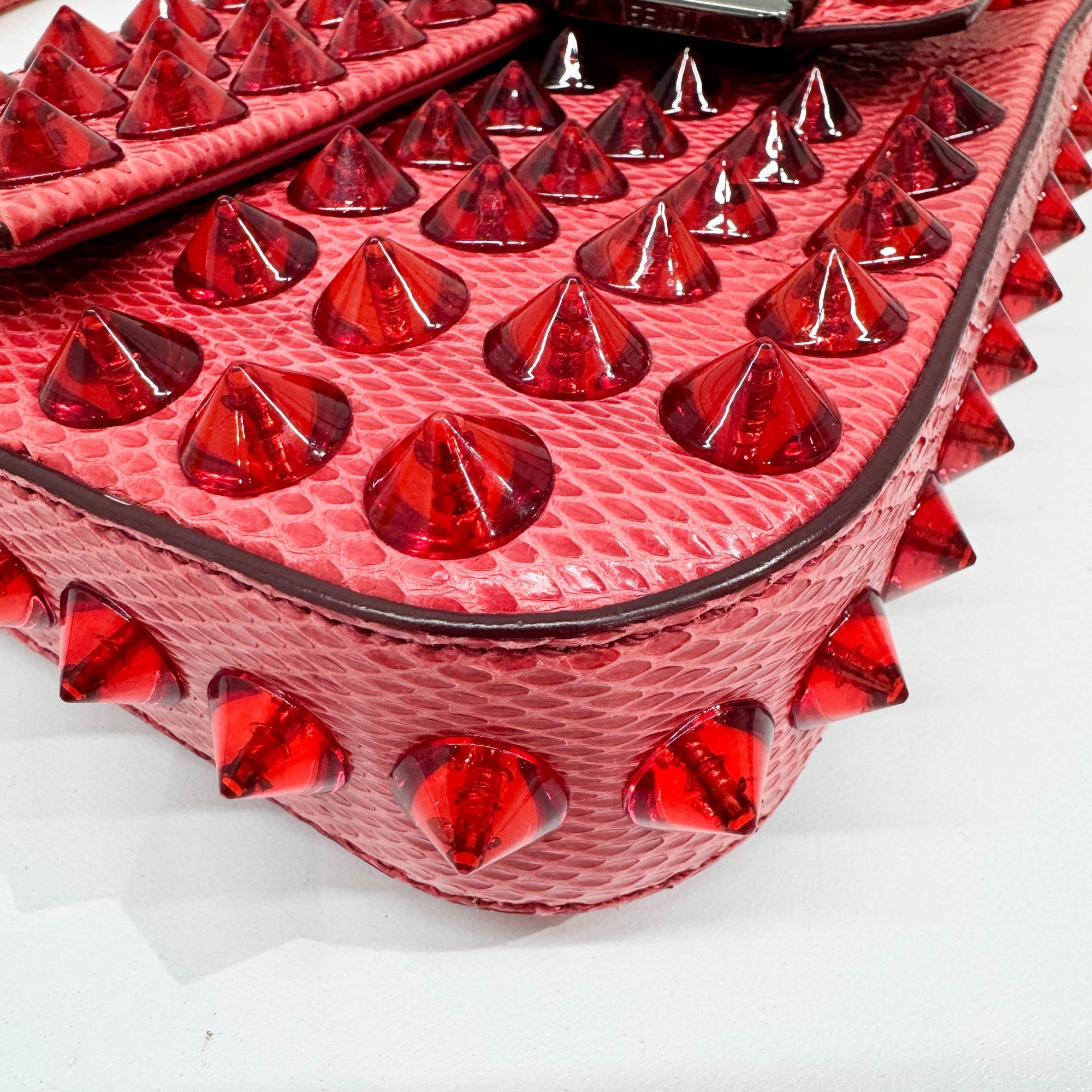 Baguette Red Studded Snakeskin Shoulder Bag