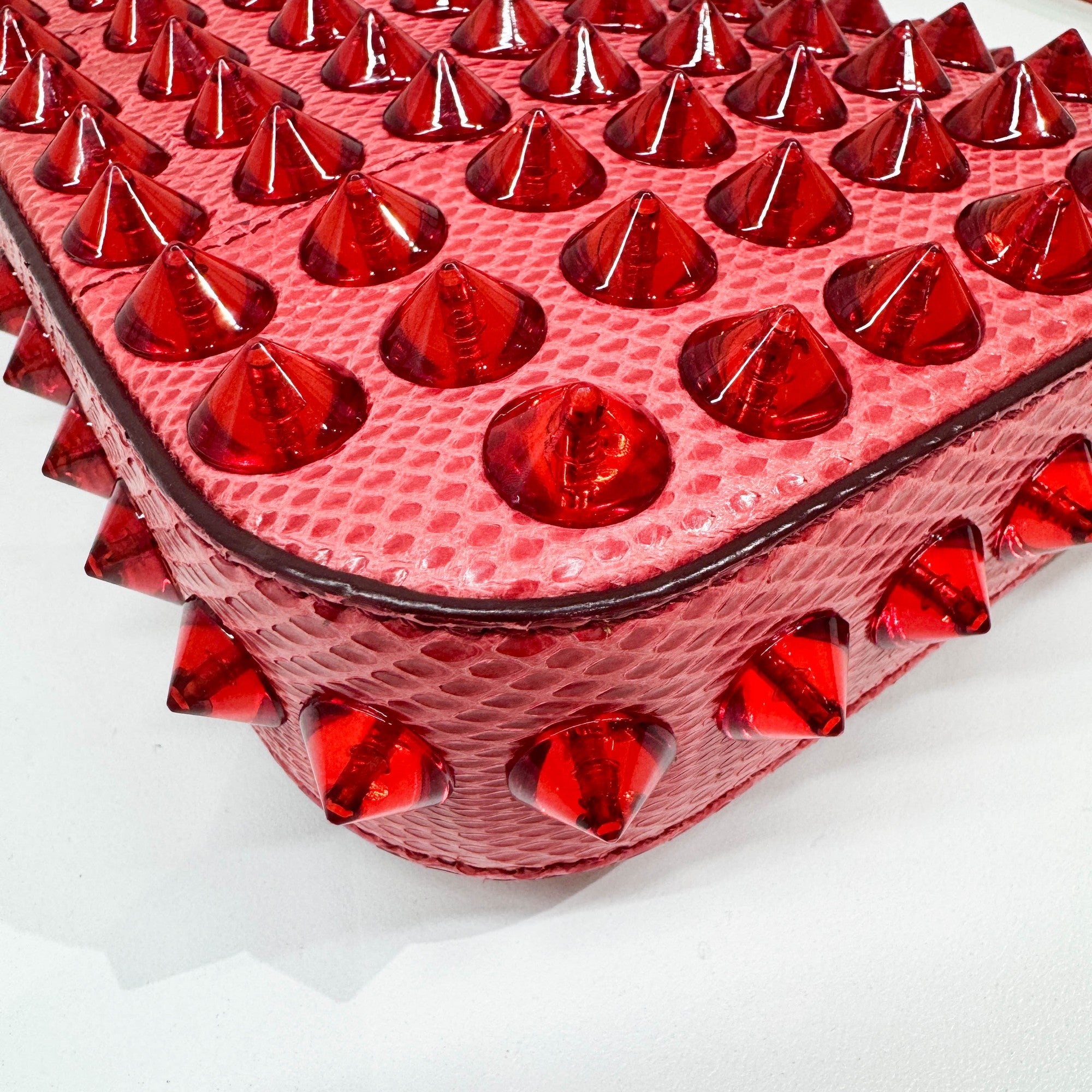 Baguette Red Studded Snakeskin Shoulder Bag