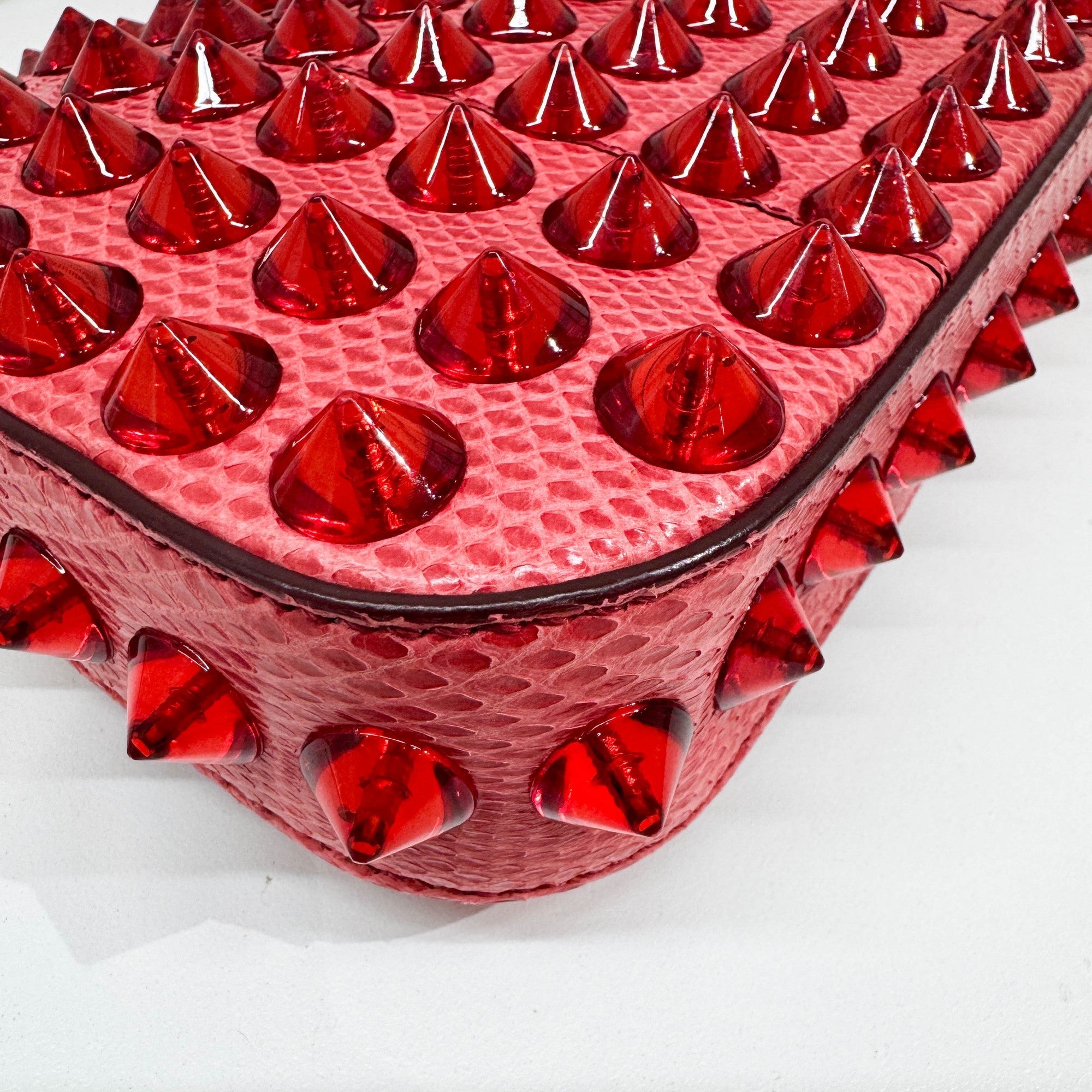 Baguette Red Studded Snakeskin Shoulder Bag