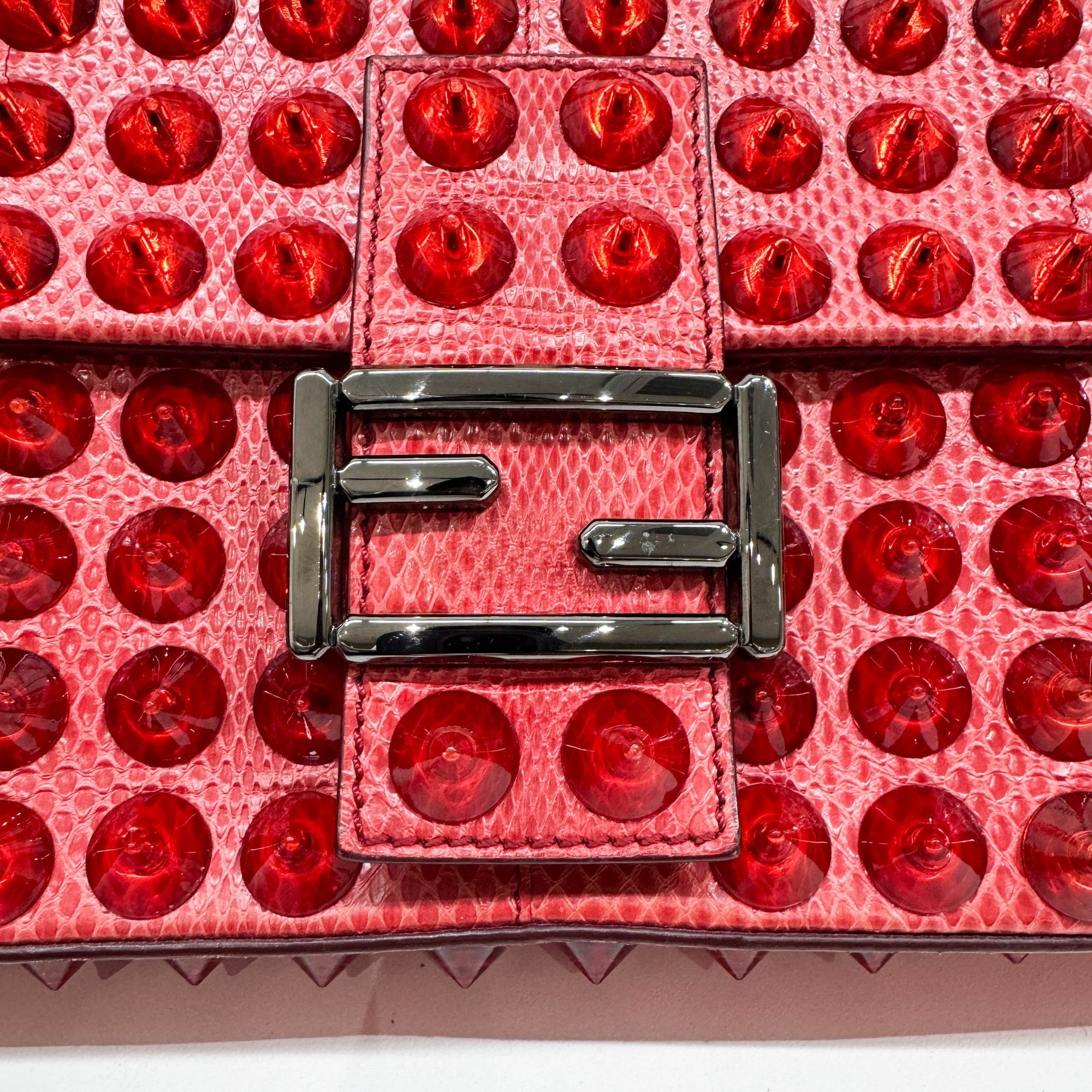 Baguette Red Studded Snakeskin Shoulder Bag