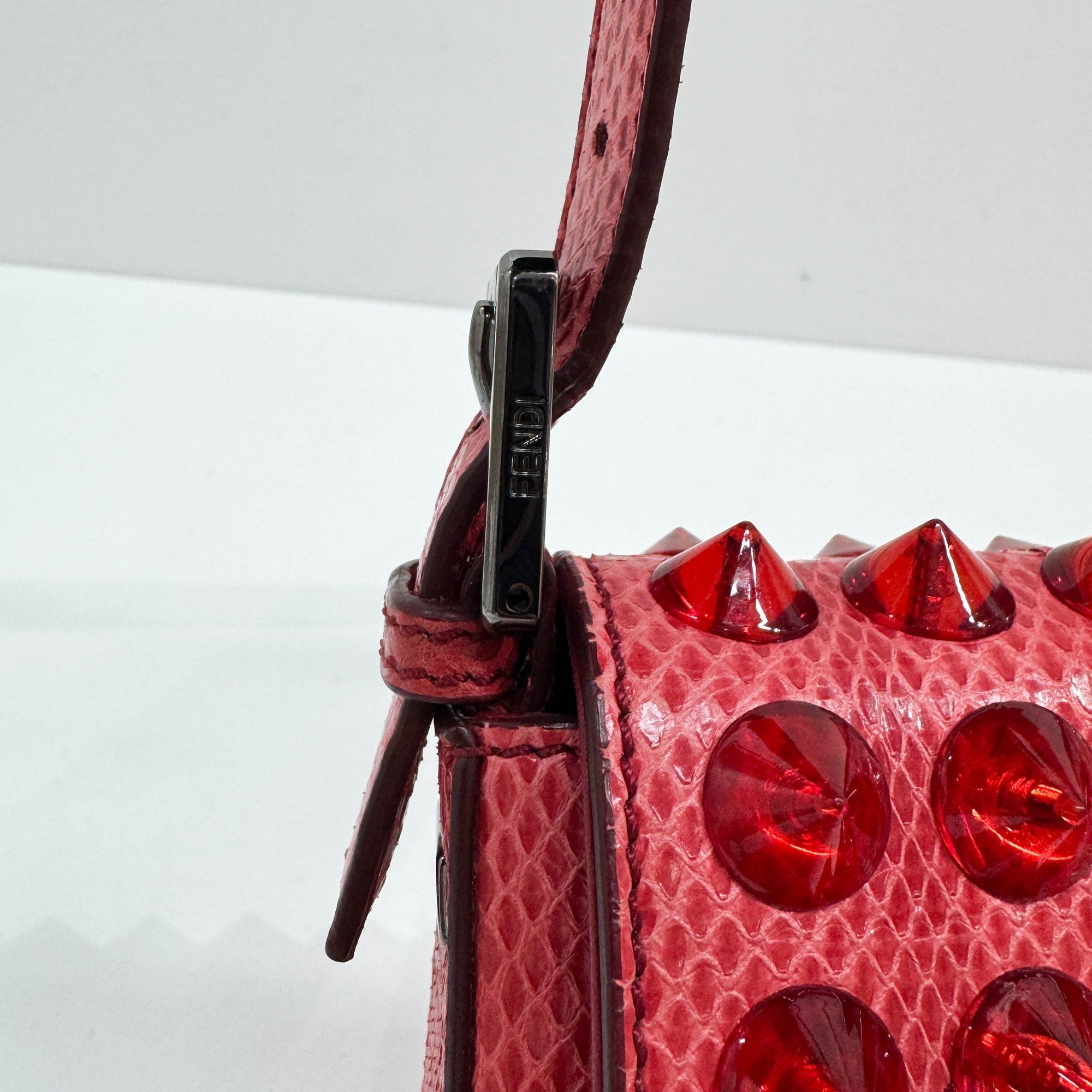 Baguette Red Studded Snakeskin Shoulder Bag