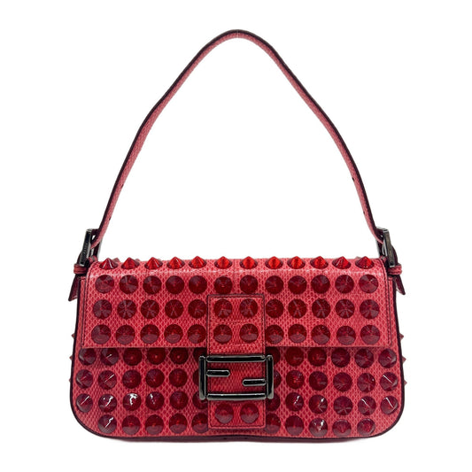 Baguette Red Studded Snakeskin Shoulder Bag