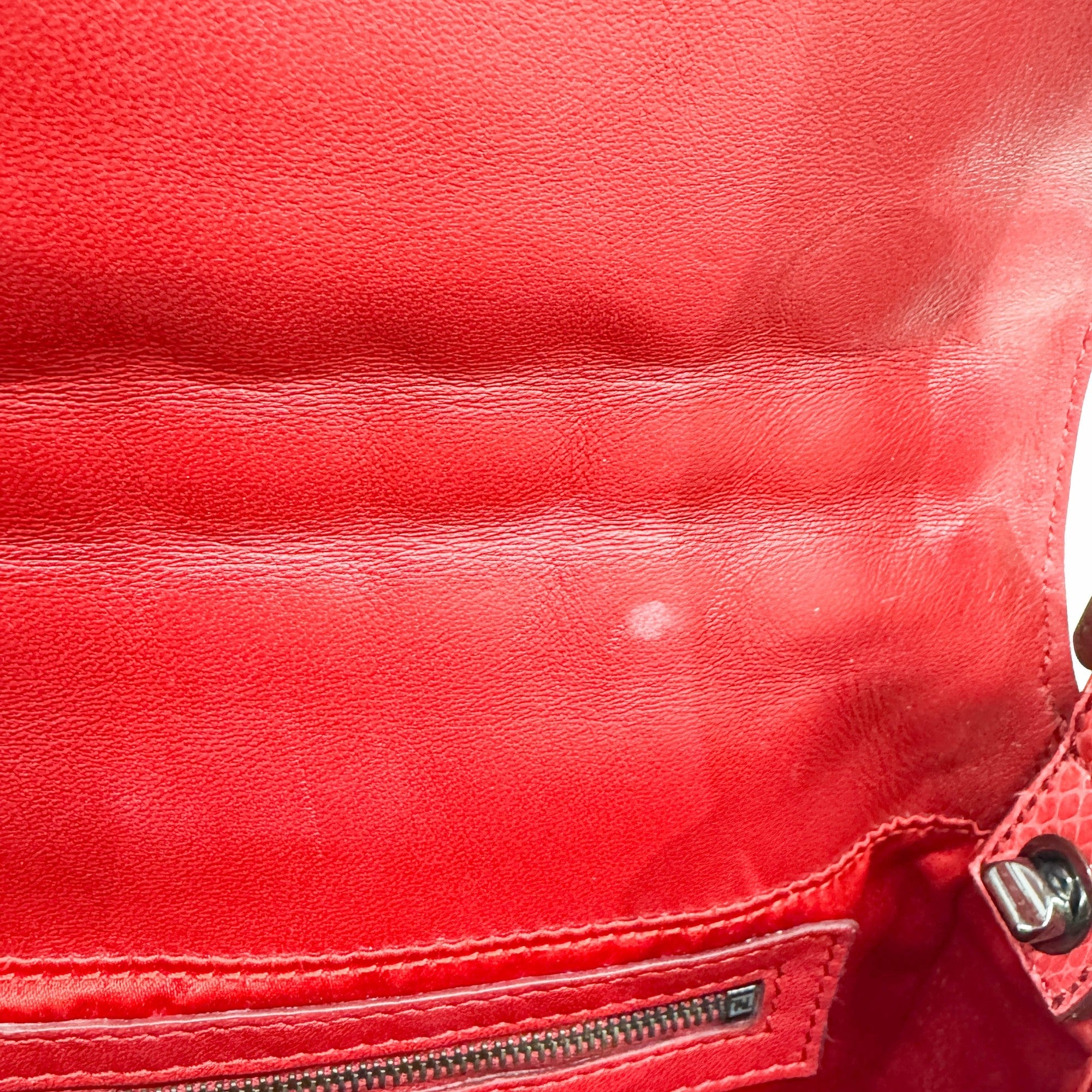 Baguette Red Studded Snakeskin Shoulder Bag