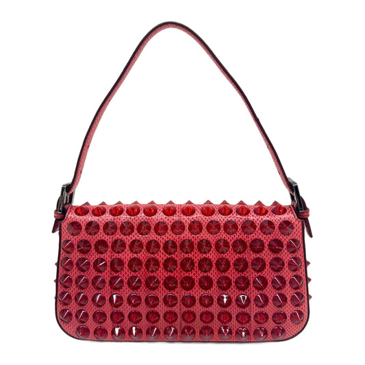 Baguette Red Studded Snakeskin Shoulder Bag
