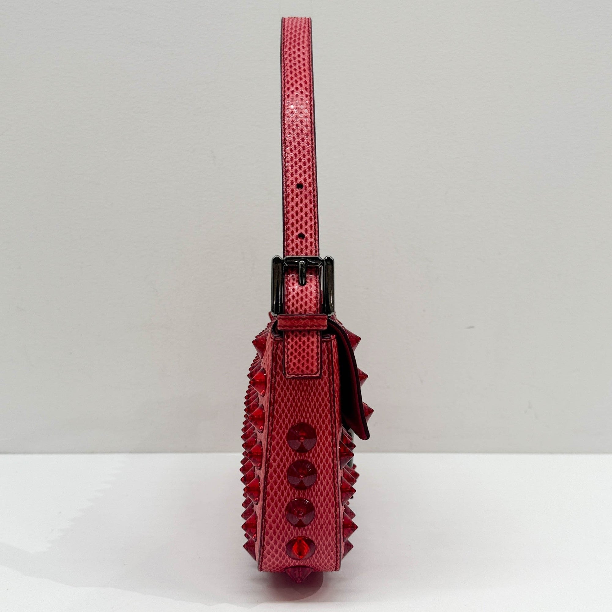 Baguette Red Studded Snakeskin Shoulder Bag