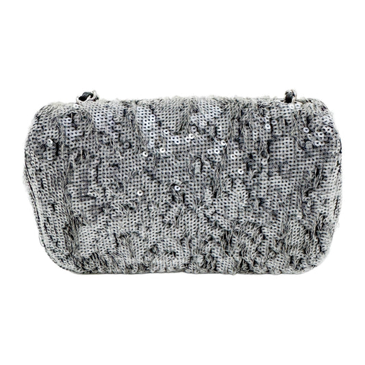 Mini Classic Flap Waterfall Grey Sequin Shoulder Bag