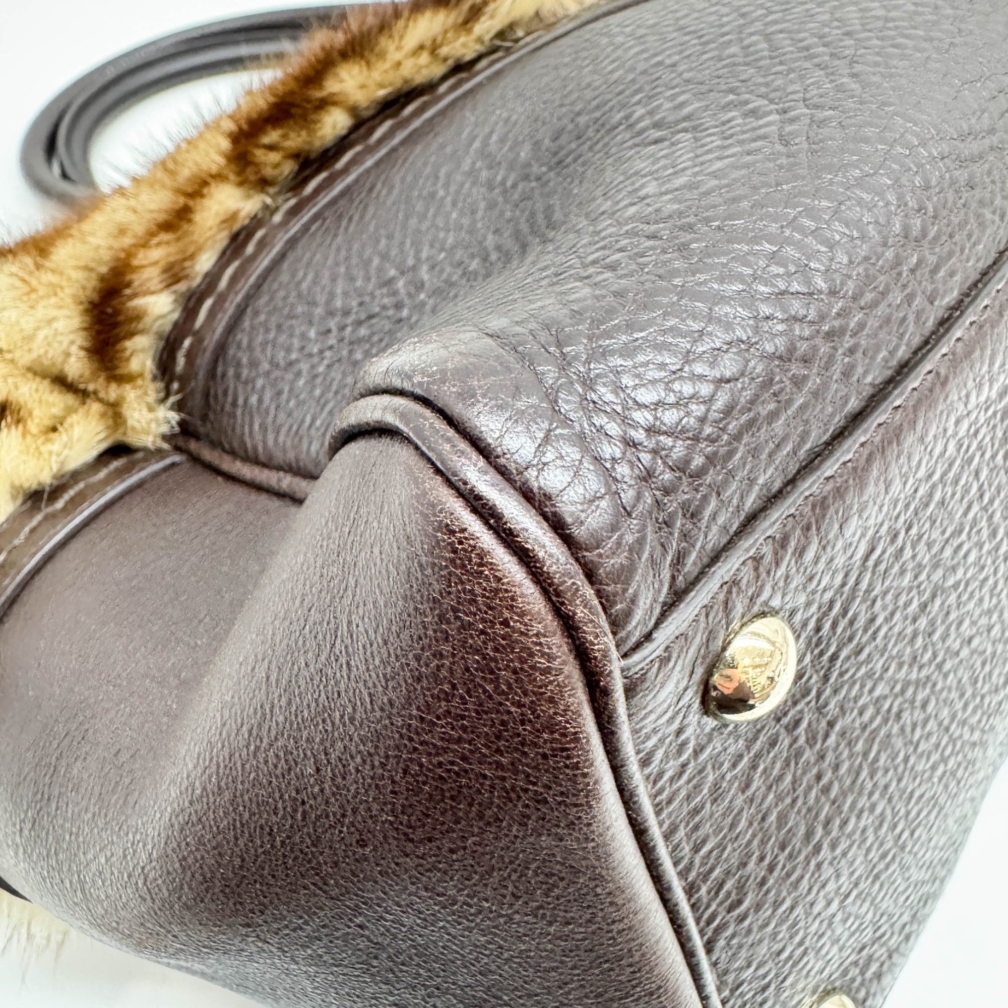 Brown Animal Print Fur Hand Bag