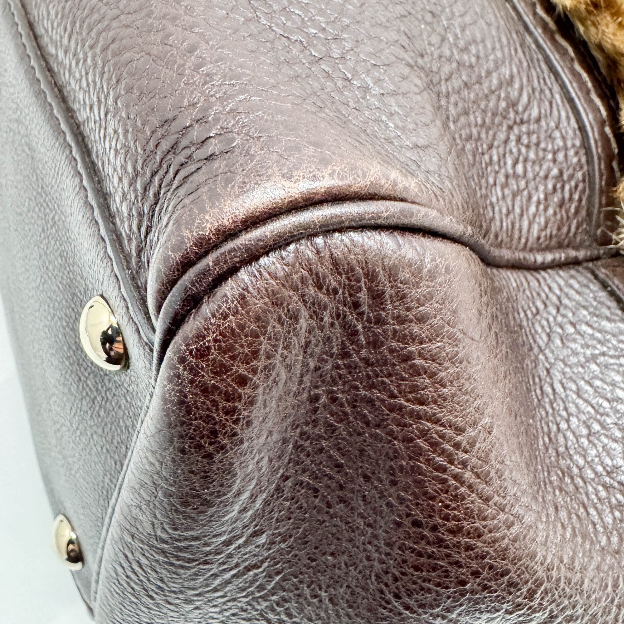 Brown Animal Print Fur Hand Bag