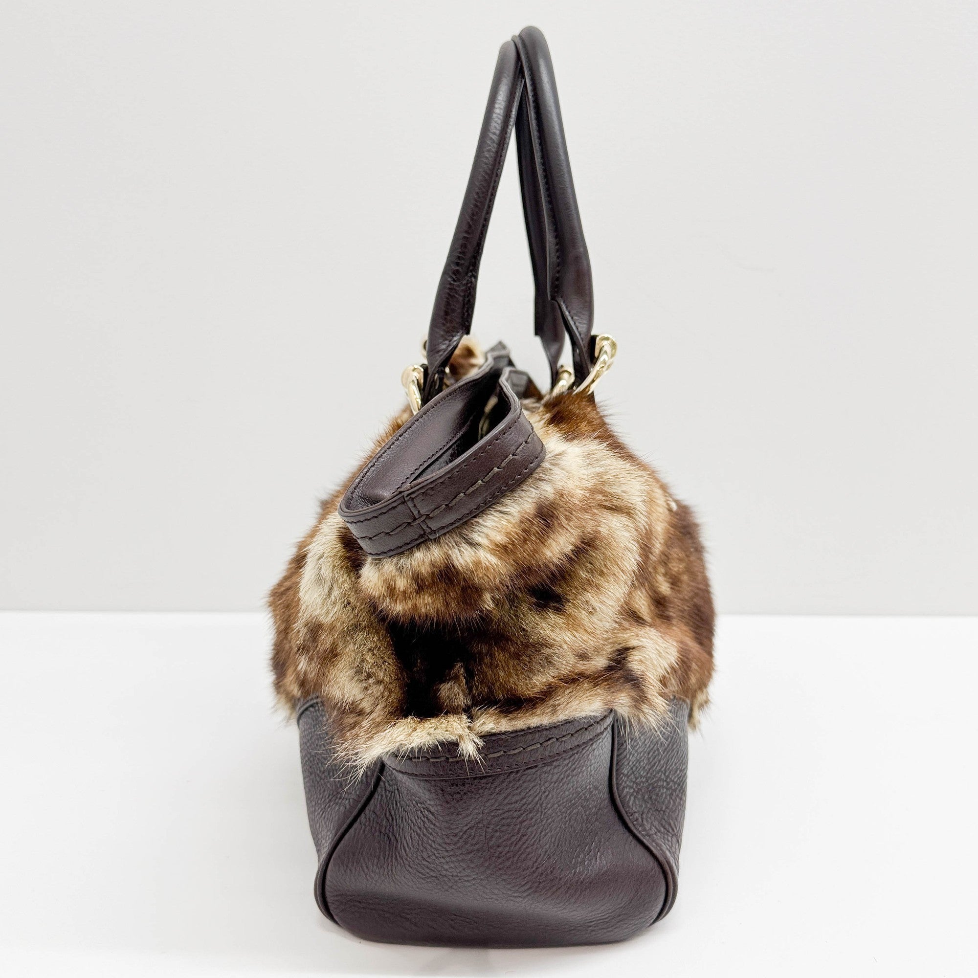 Brown Animal Print Fur Hand Bag