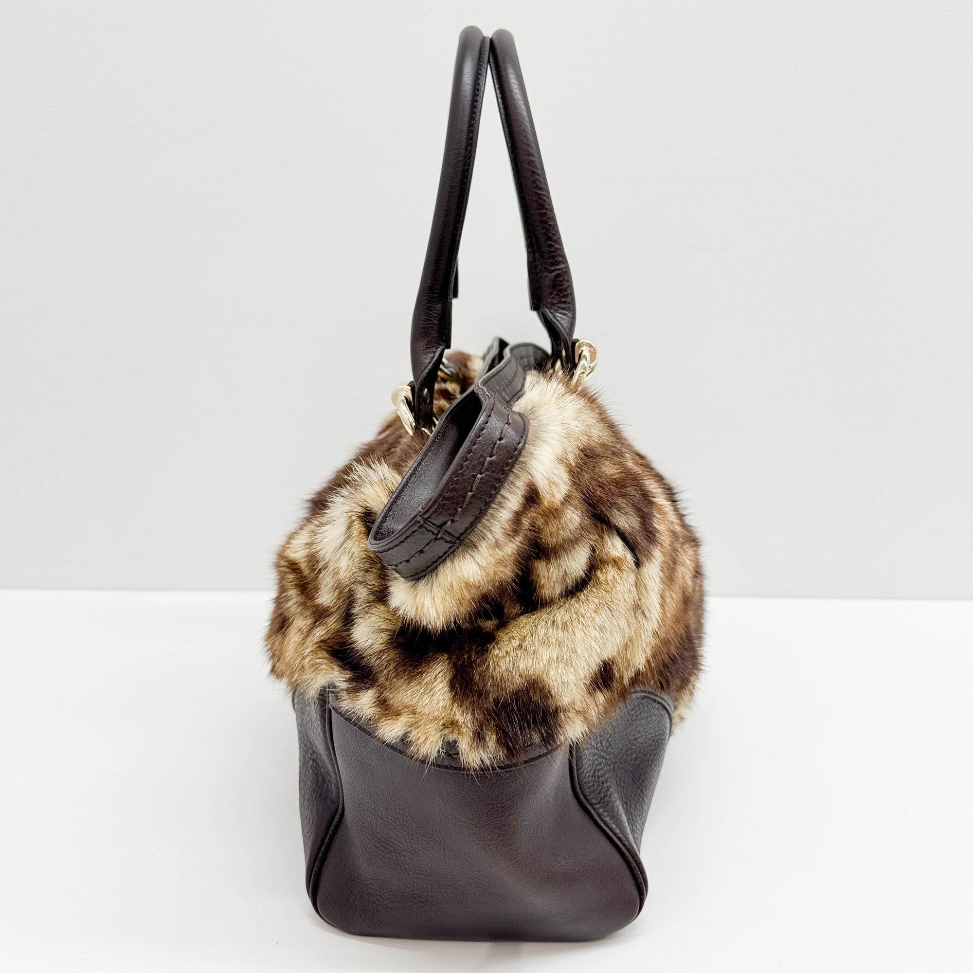 Brown Animal Print Fur Hand Bag