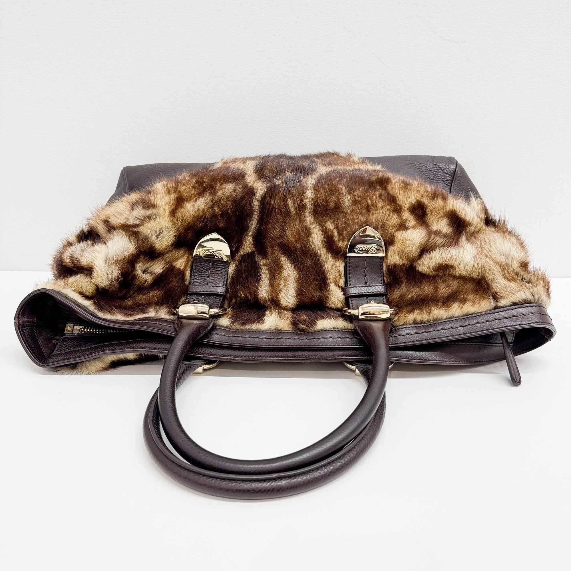 Brown Animal Print Fur Hand Bag