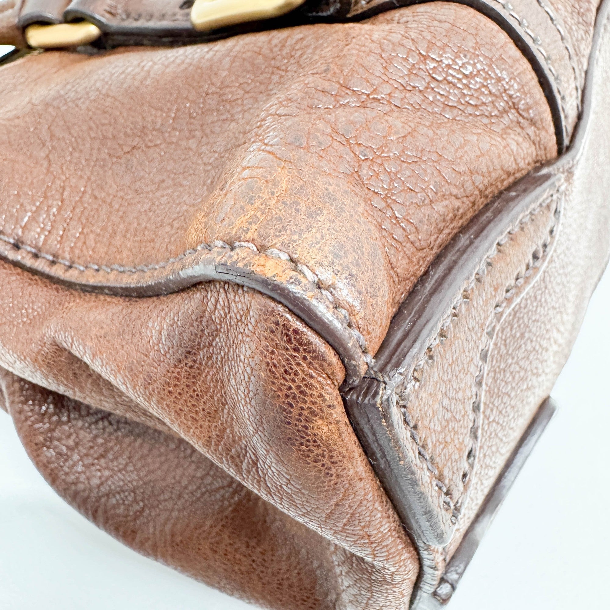 Pietra Brown Cervo Shine Leather Shoulder Bag