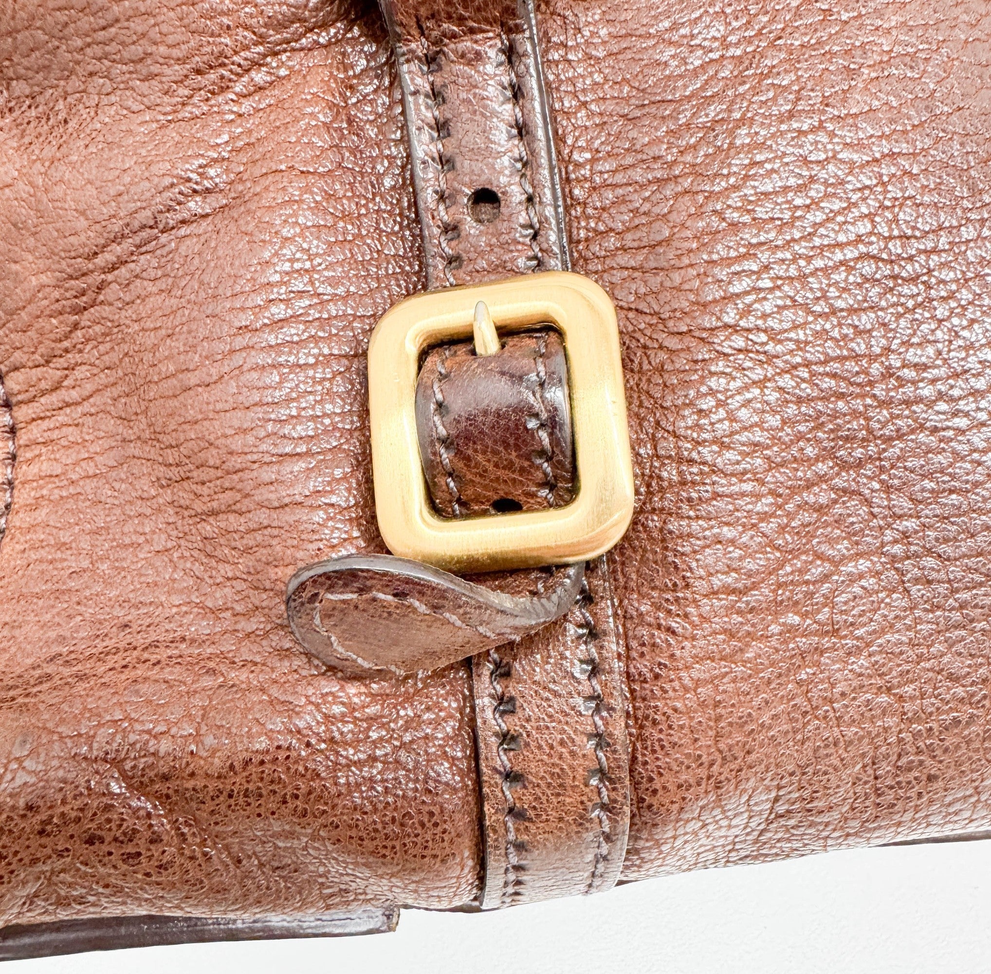 Pietra Brown Cervo Shine Leather Shoulder Bag