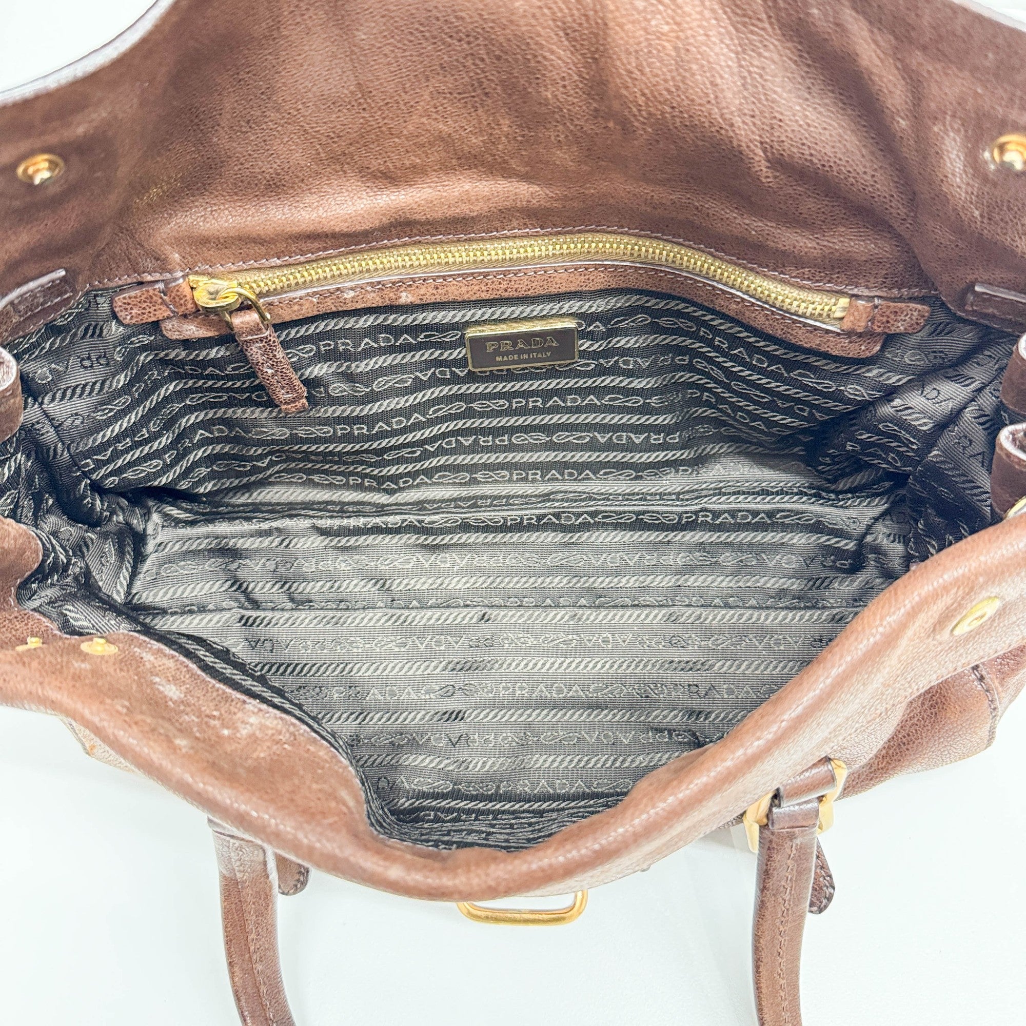 Pietra Brown Cervo Shine Leather Shoulder Bag